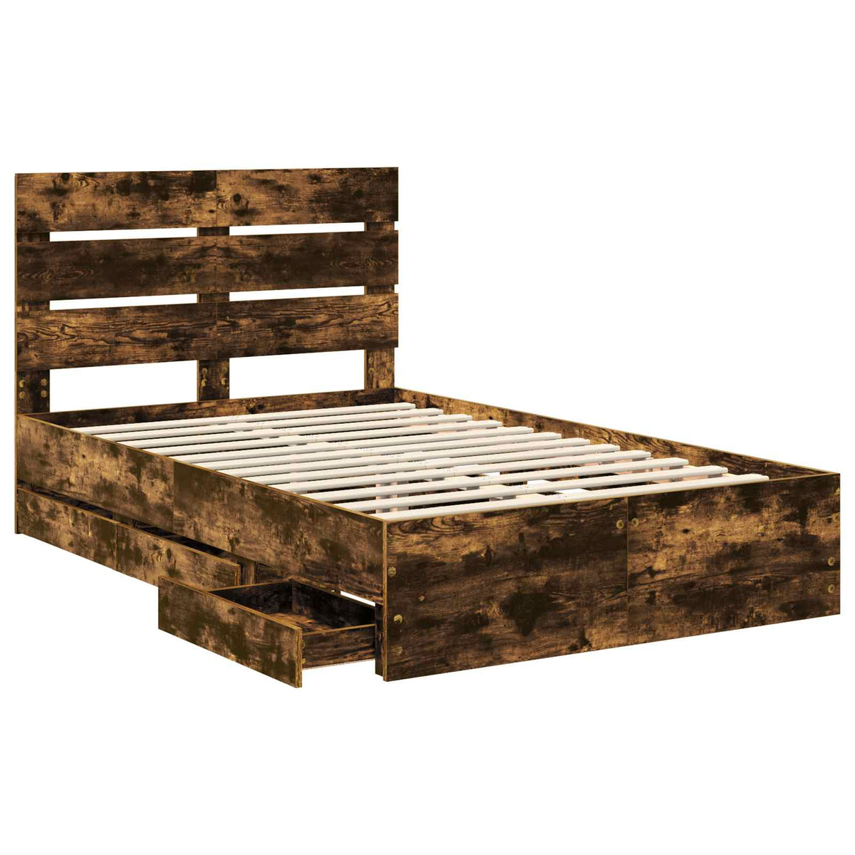 Bed Frame with Drawer Smoked Oak 120 x 190 cm Engineer Wood