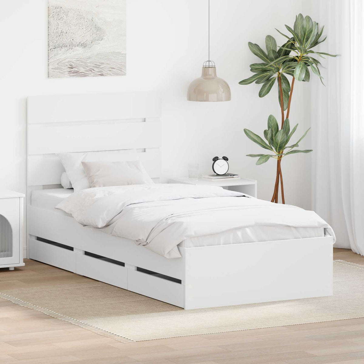 Bed Frame with Drawer White 100 x 200 cm Engineer Wood