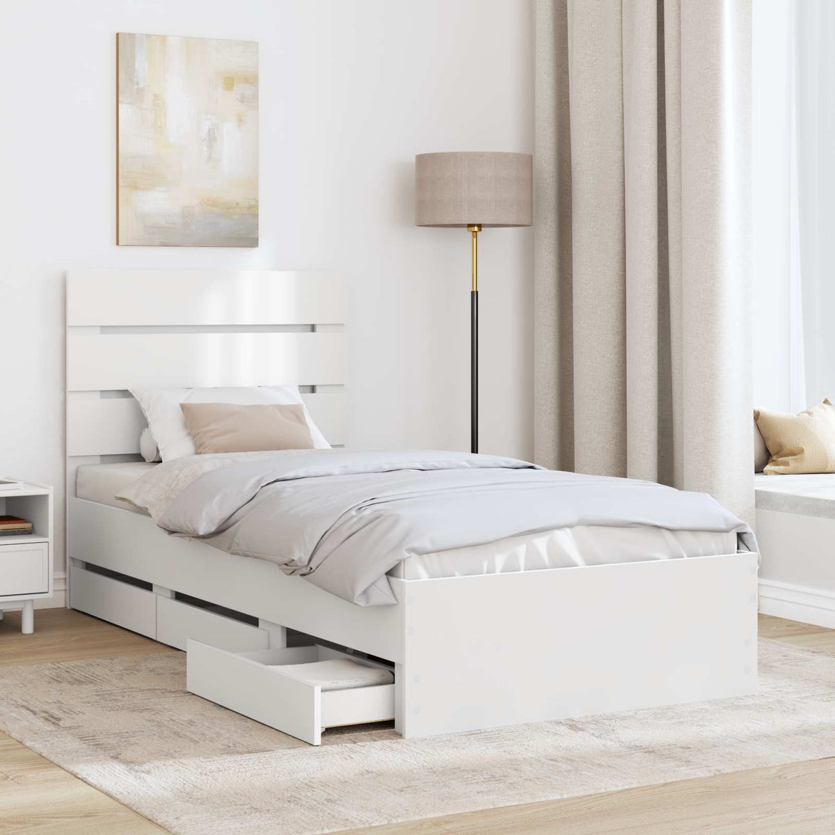 Bed Frame with Drawer White 100 x 200 cm Engineer Wood