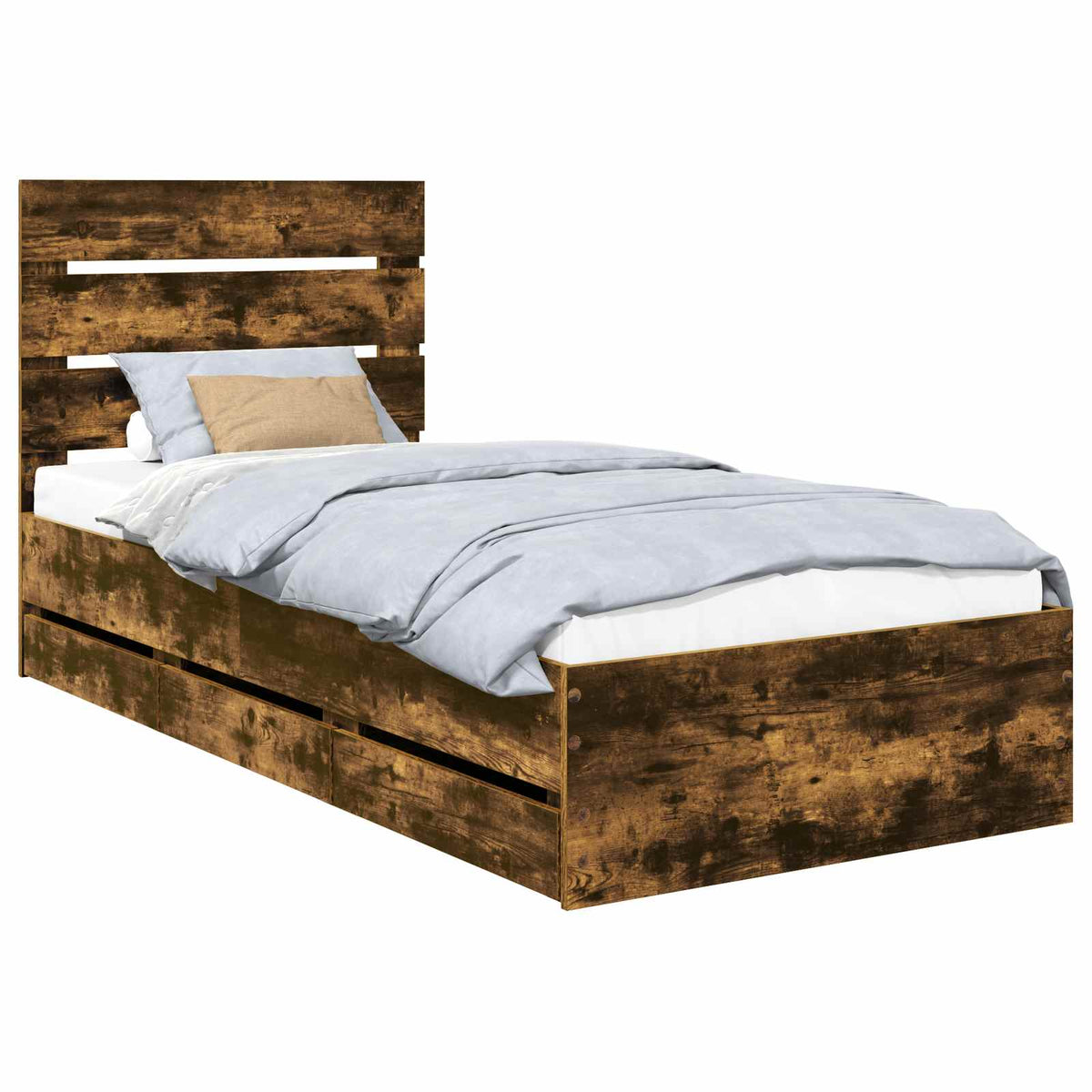 Bed Frame with Drawer Smoked Oak 90 x 200 cm Engineer Wood