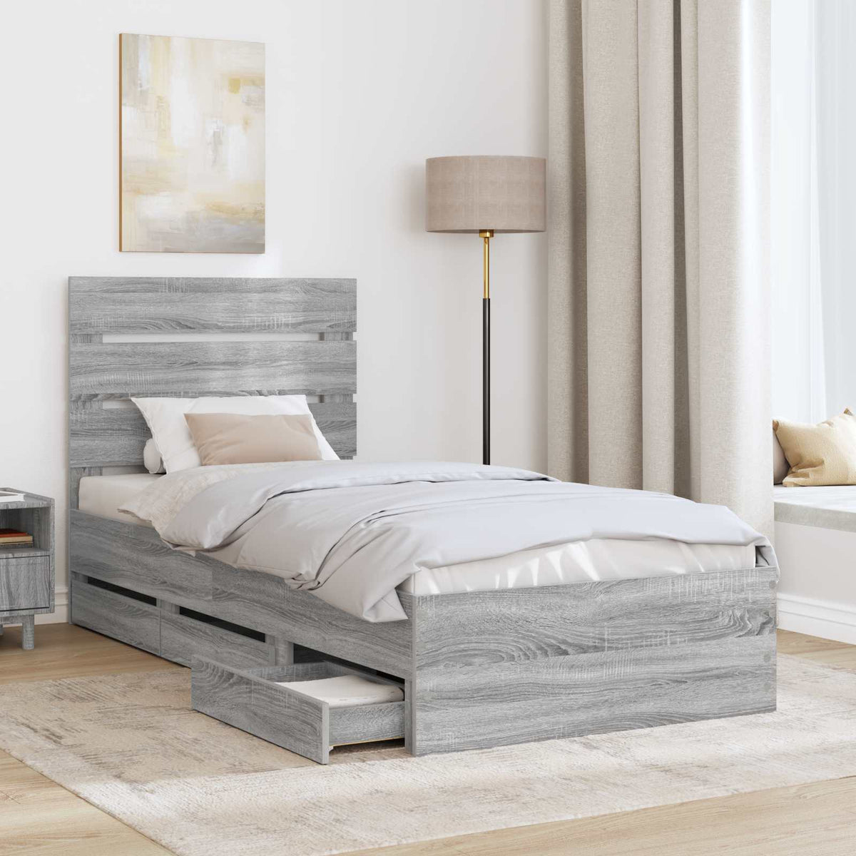 Bed Frame with Drawer Grey Sonoma 90 x 200 cm Engineer Wood