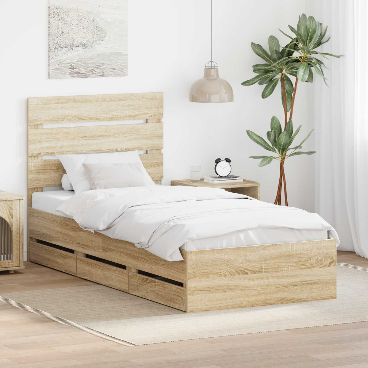 Bed Frame with Drawer Sonoma Oak 75 x 190 cm Engineer Wood