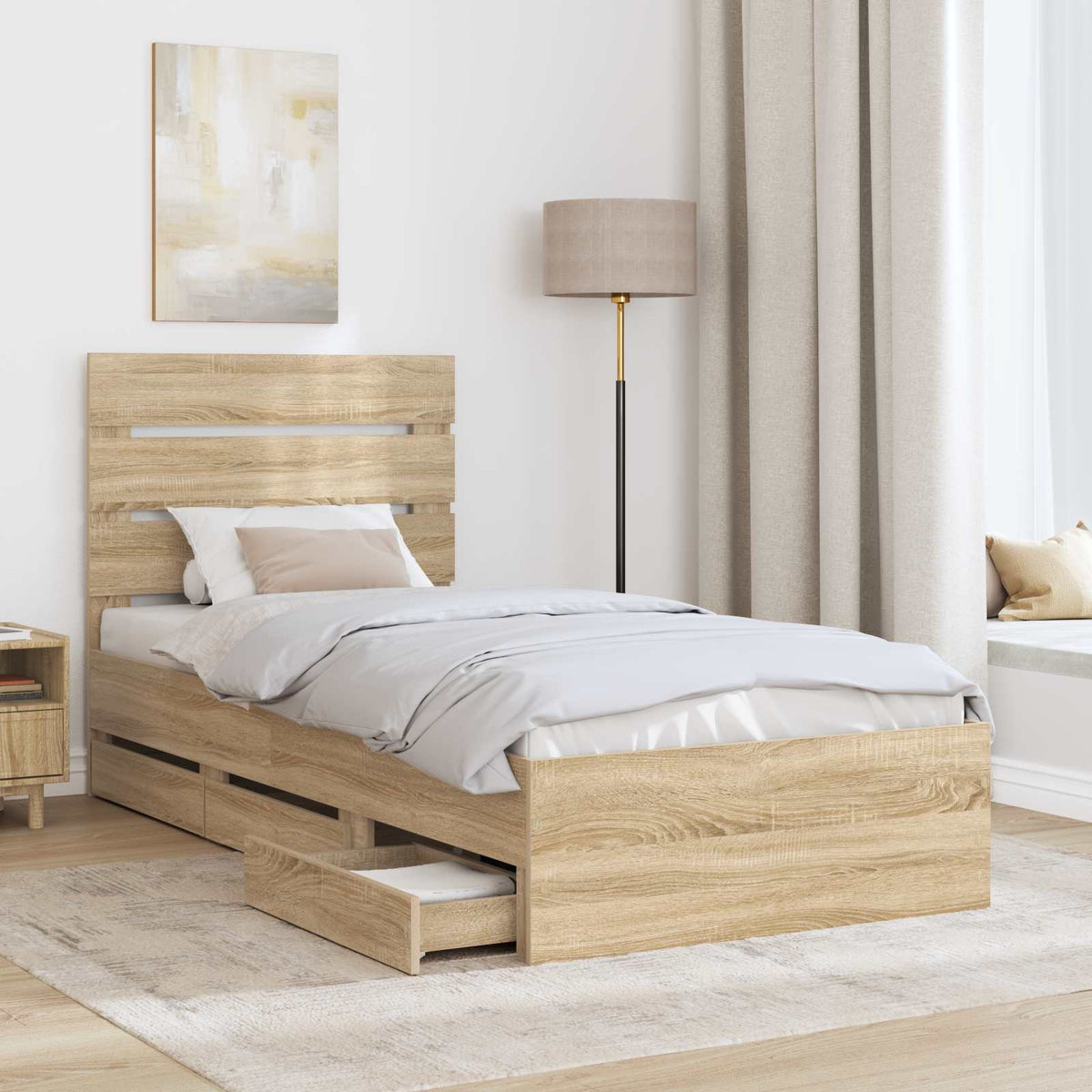 Bed Frame with Drawer Sonoma Oak 75 x 190 cm Engineer Wood