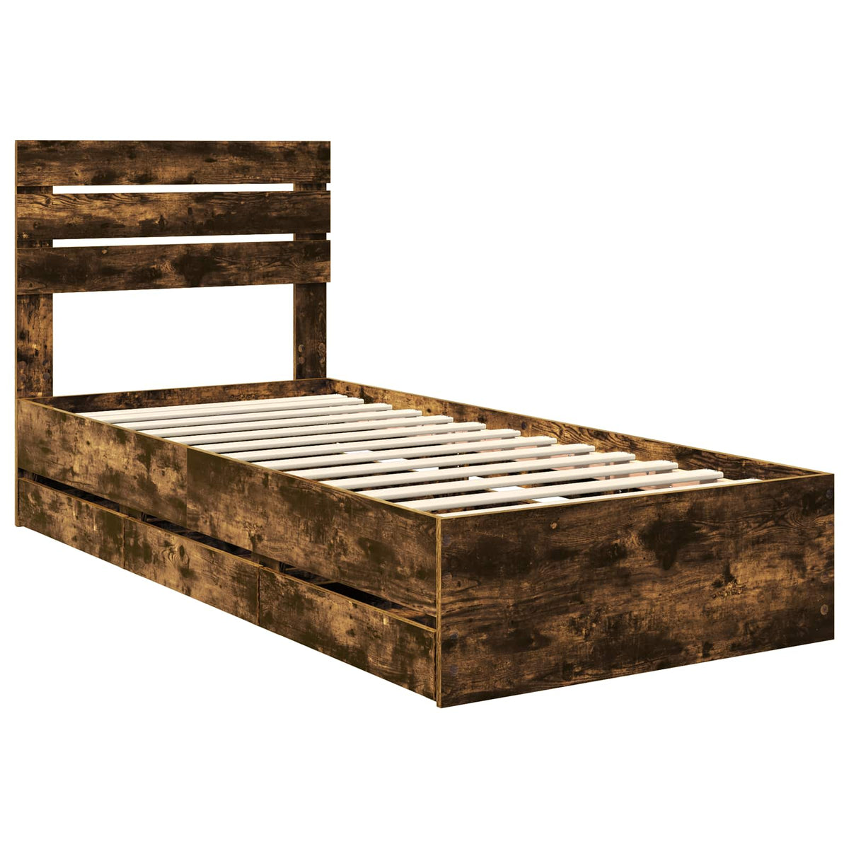 Bed Frame with Drawer Smoked Oak 75 x 190 cm Engineer Wood