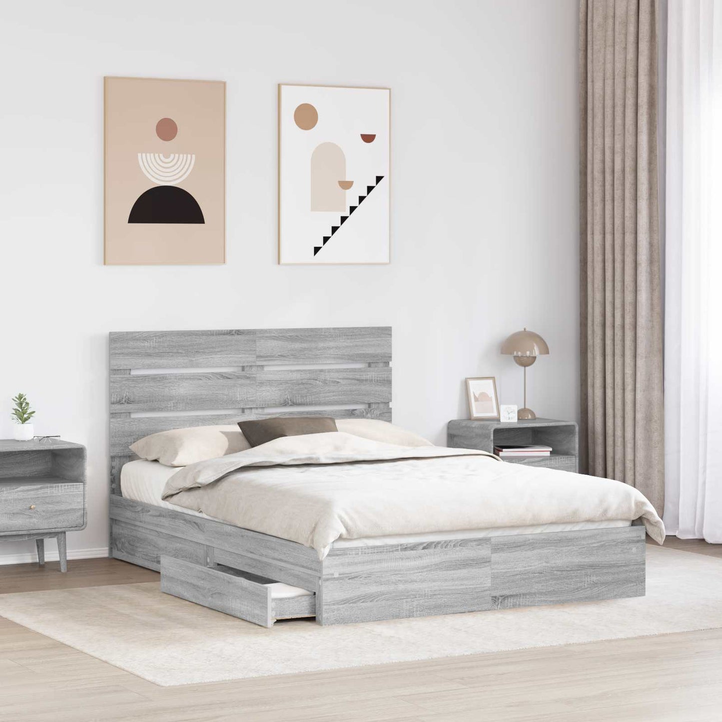 Storage Bed Grey Sonoma 160 x 200 cm Engineered Wood