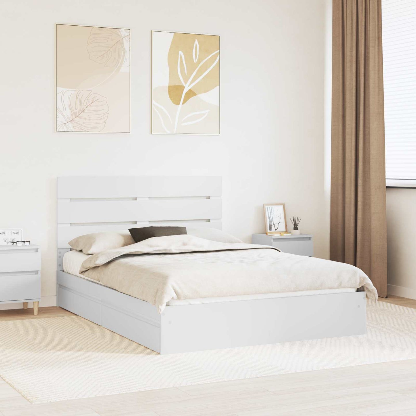 Storage Bed with Headboard White 140 x 200 cm Engineered Wood
