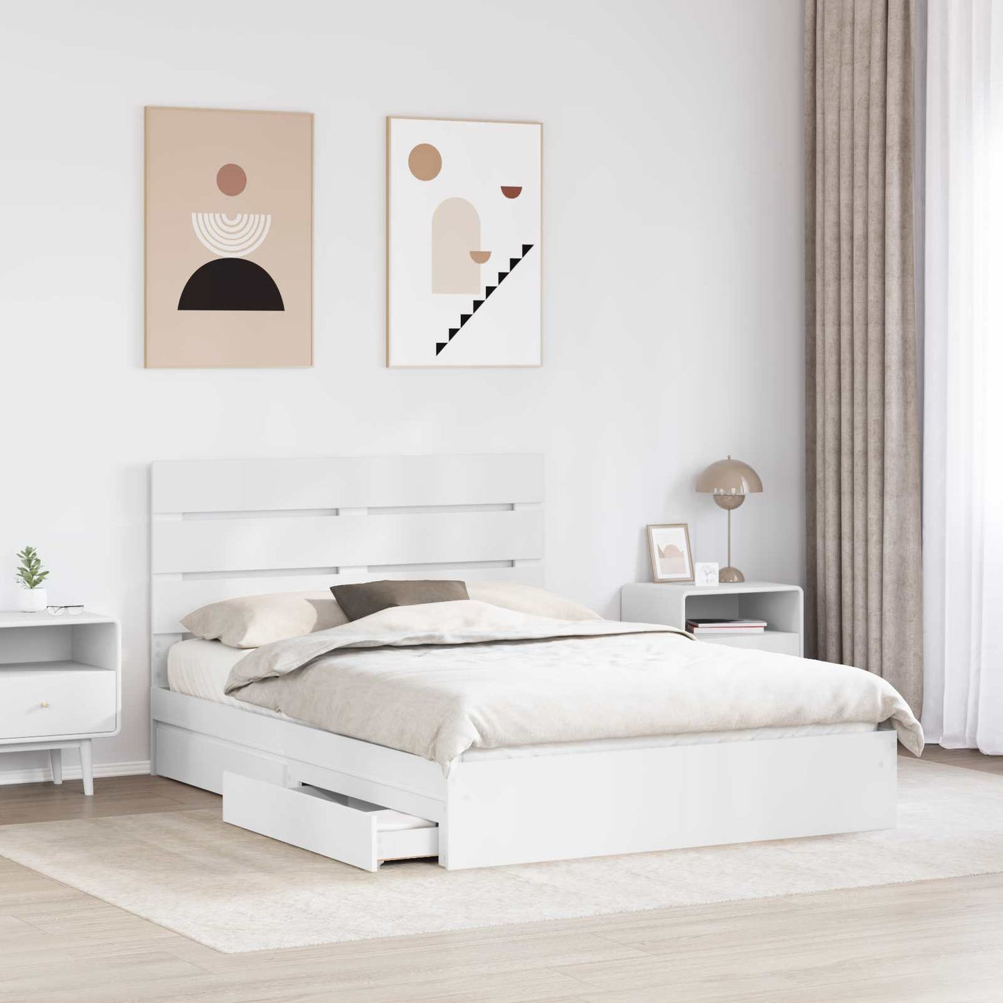 Storage Bed with Headboard White 140 x 200 cm Engineered Wood