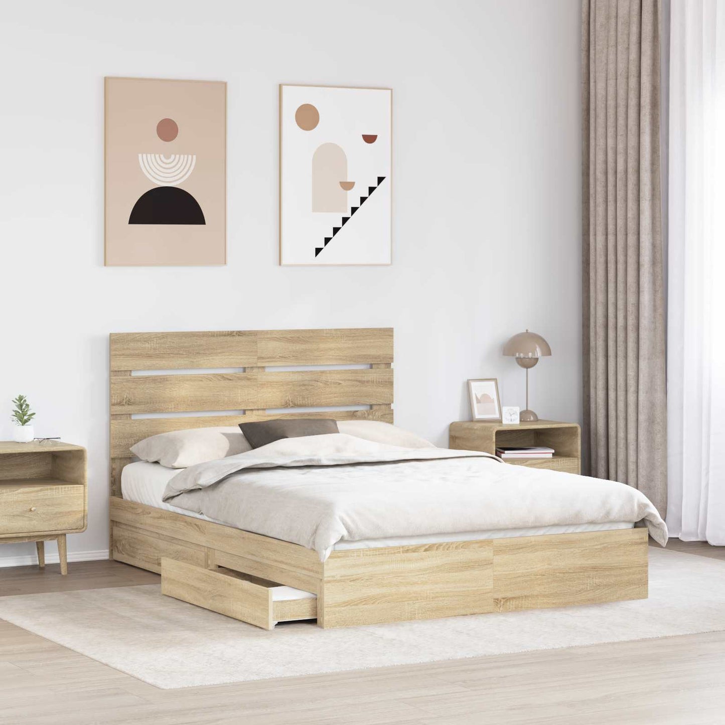 Storage Bed with Drawer Sonoma Oak 140 x 200 cm Engineered Wood