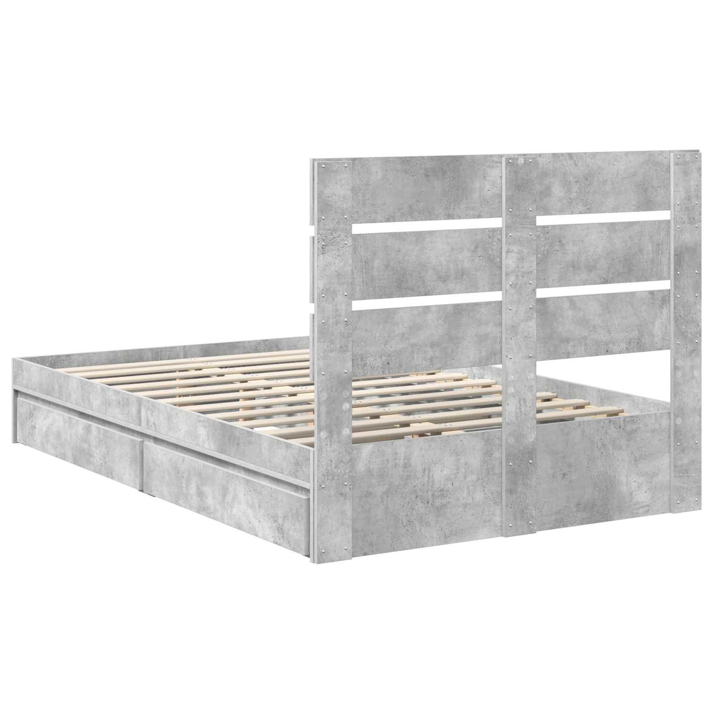 Storage Bed Concrete Grey 135 x 190 cm Engineered Wood