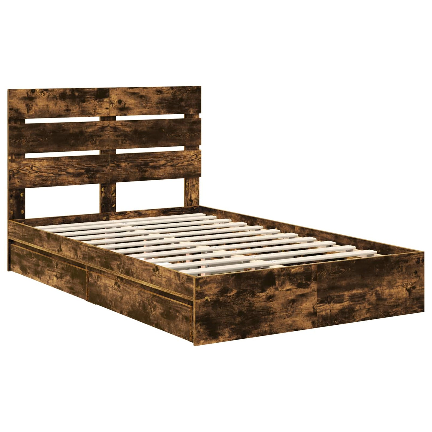 Storage Bed with Drawer Smoked Oak 135 x 190 cm Engineered Wood