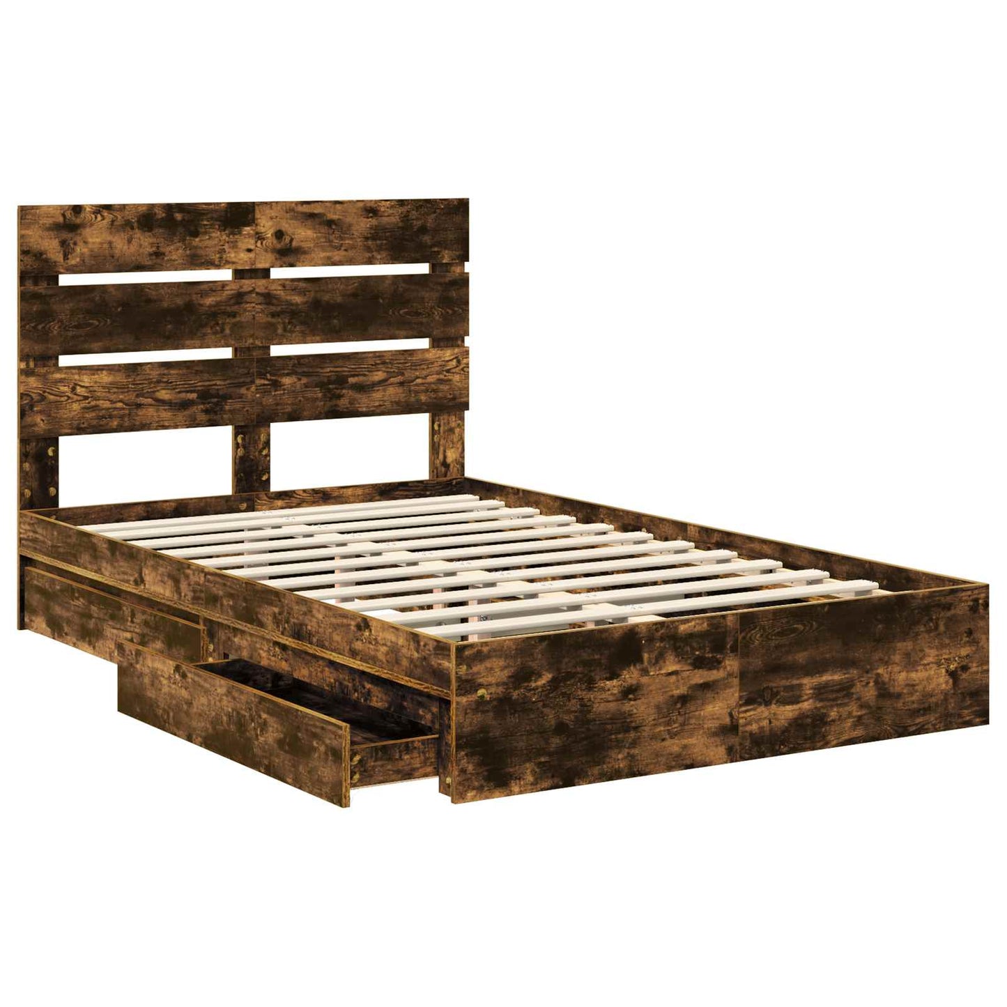 Storage Bed with Drawer Smoked Oak 135 x 190 cm Engineered Wood