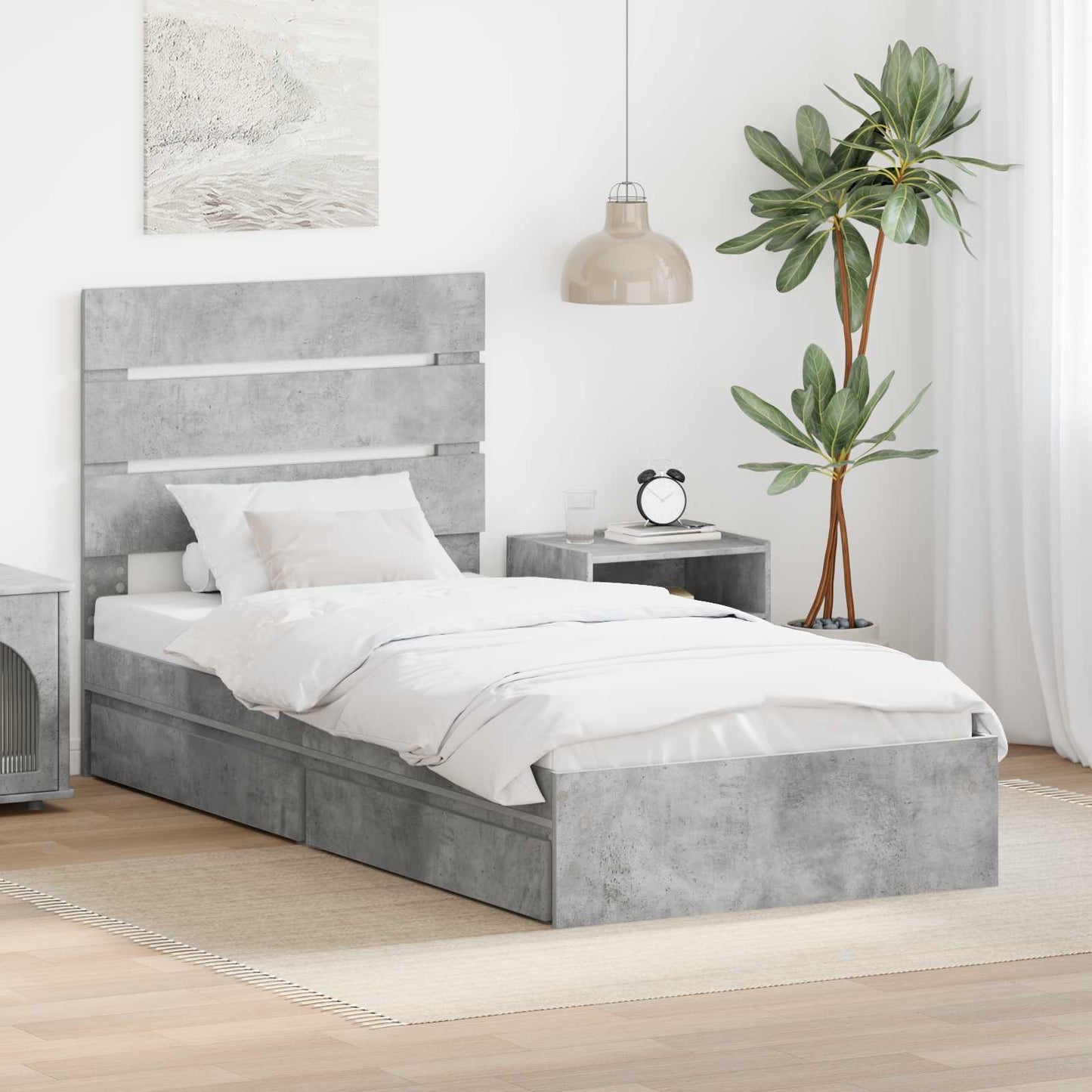 Storage Bed Concrete Grey 100 x 200 cm Engineered Wood