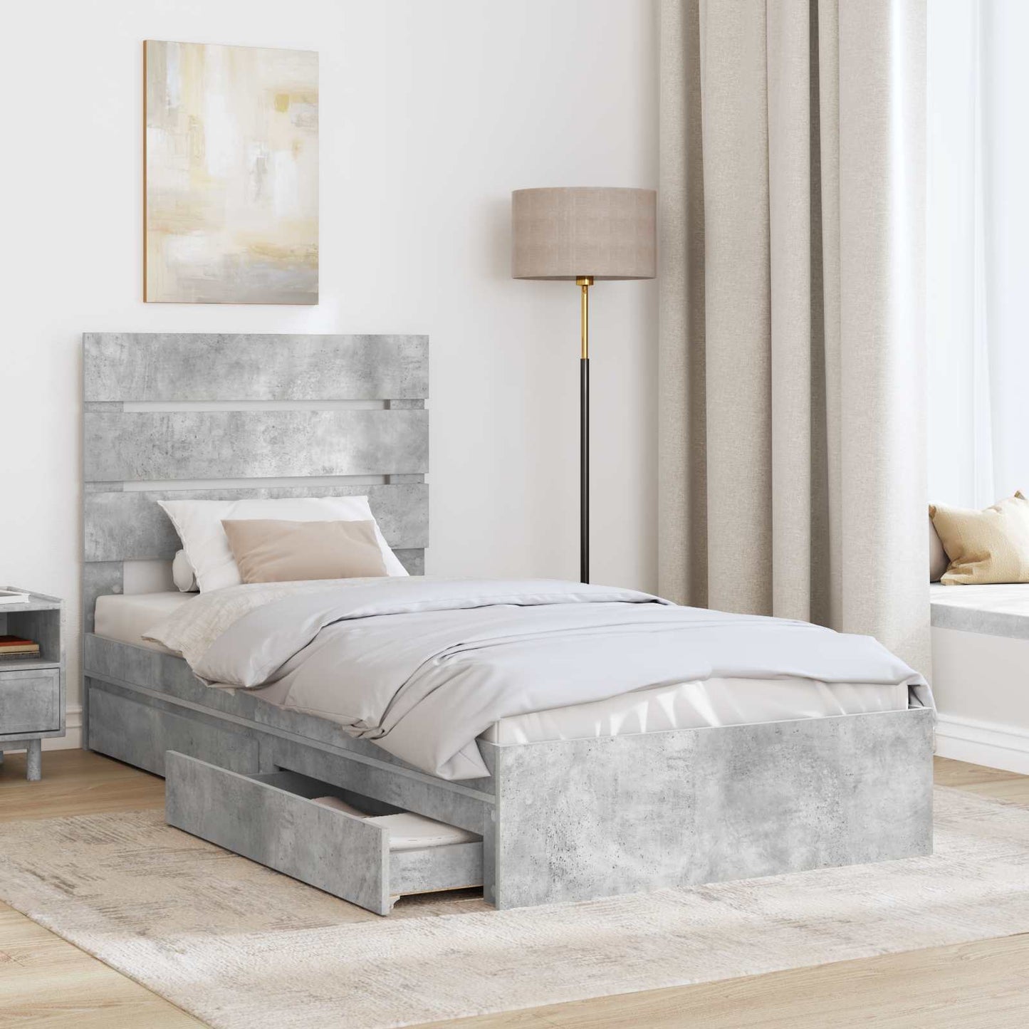 Storage Bed Concrete Grey 100 x 200 cm Engineered Wood