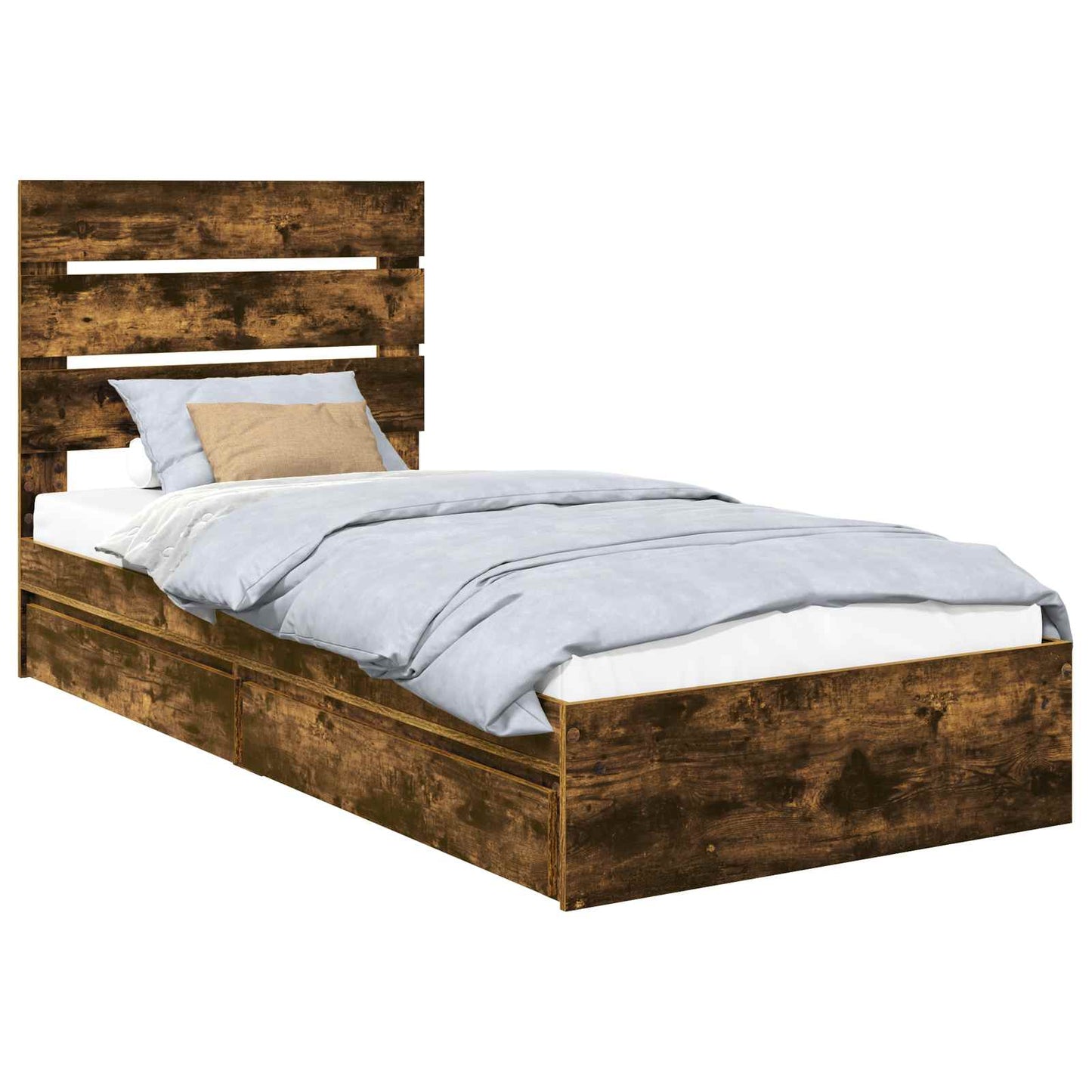 Storage Bed with Drawer Smoked Oak 100 x 200 cm Engineered Wood