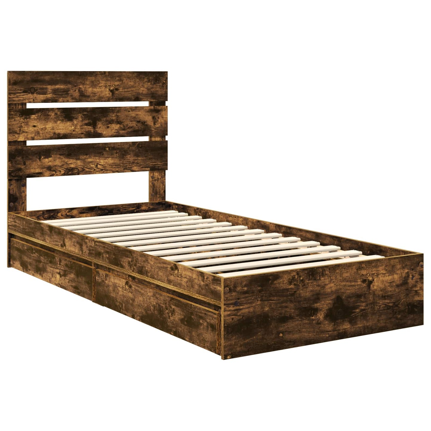 Storage Bed with Drawer Smoked Oak 100 x 200 cm Engineered Wood