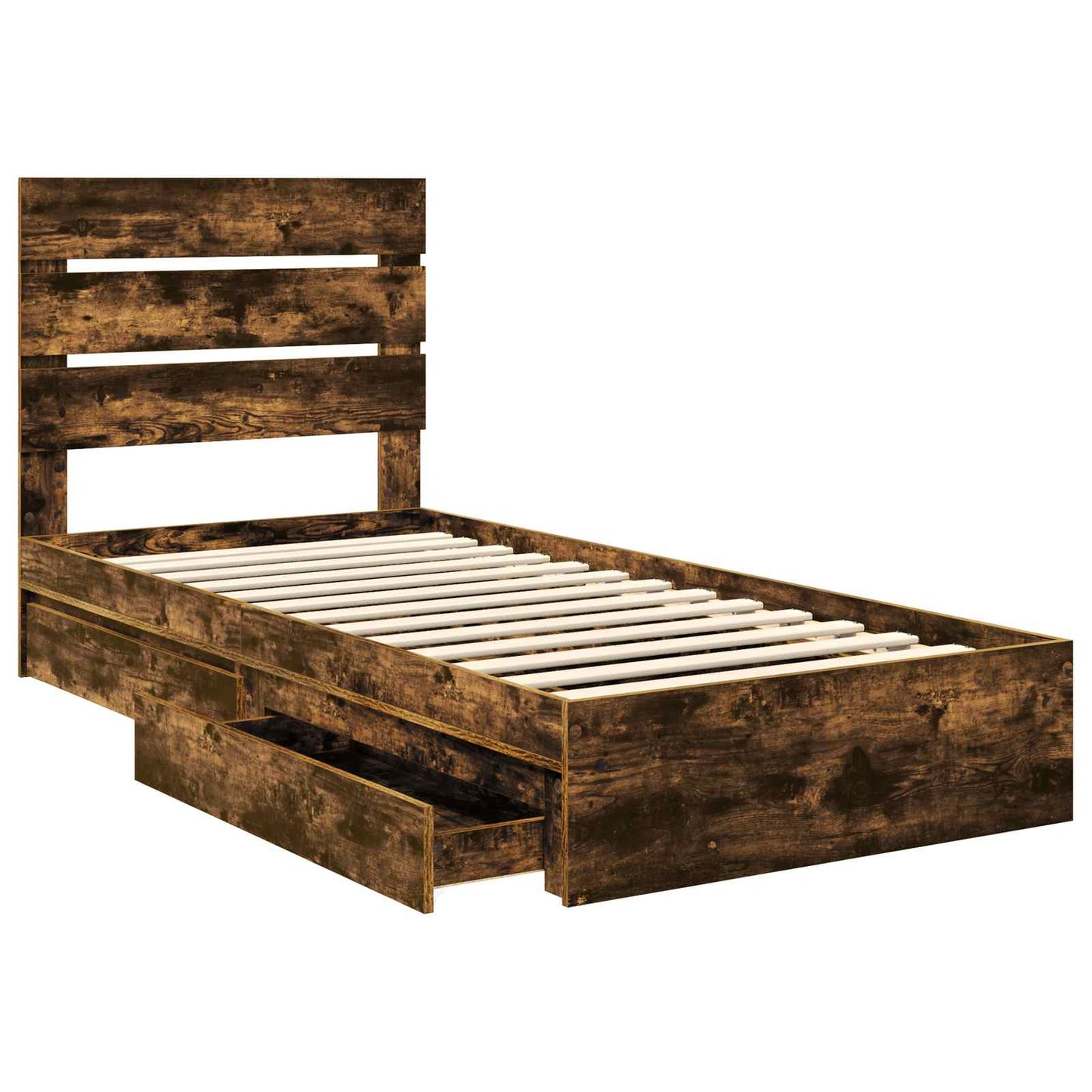 Storage Bed with Drawer Smoked Oak 100 x 200 cm Engineered Wood