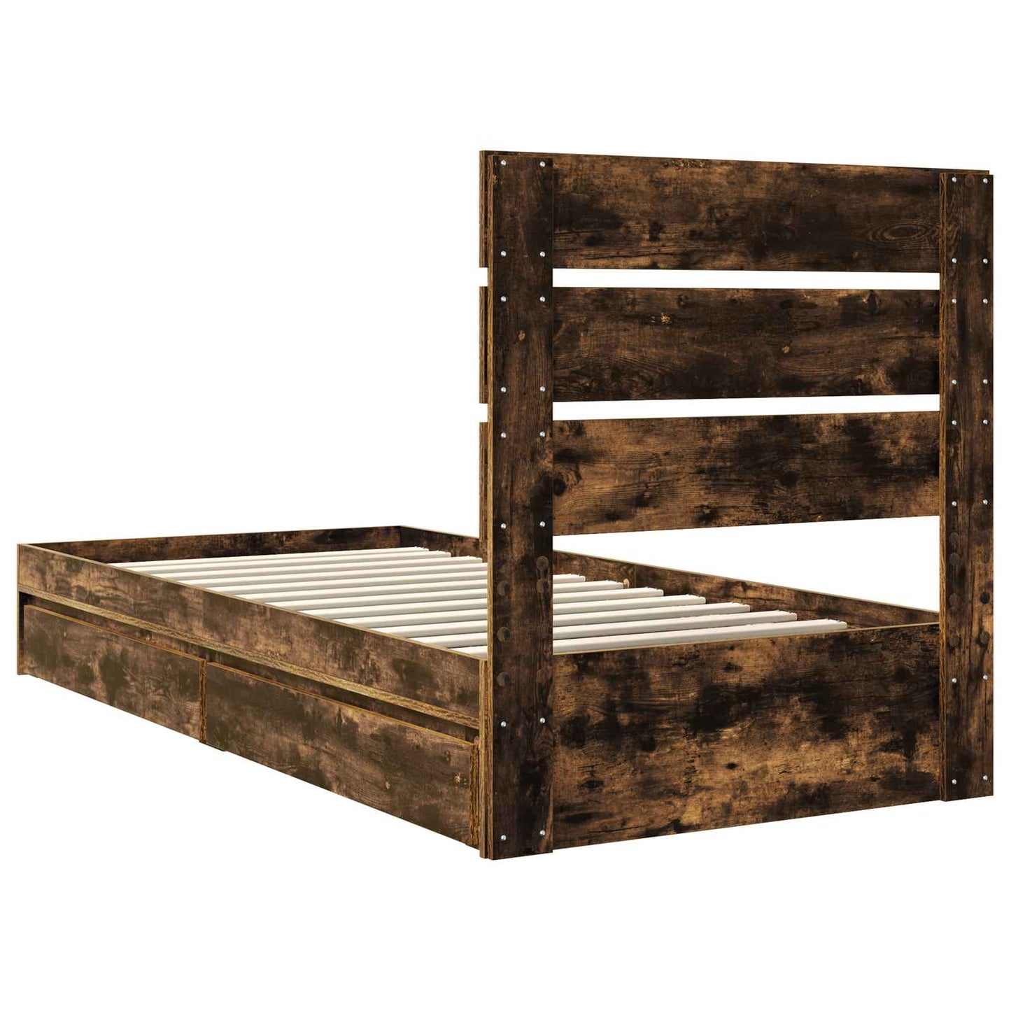 Storage Bed with Drawer Smoked Oak 100 x 200 cm Engineered Wood
