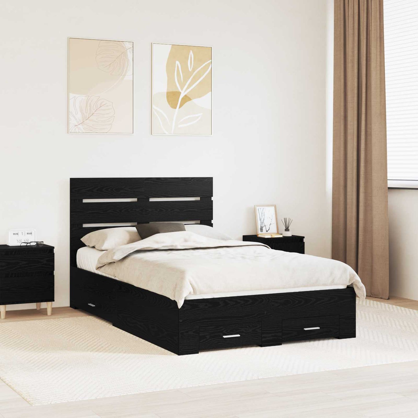Bed Frame with Drawer Black Oak 120 x 200 cm Engineered Wood