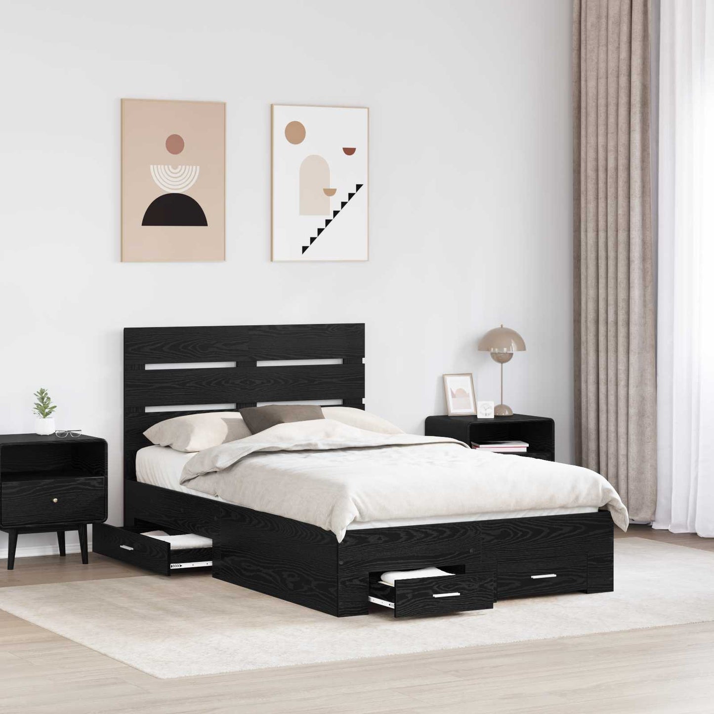 Bed Frame with Drawer Black Oak 120 x 200 cm Engineered Wood
