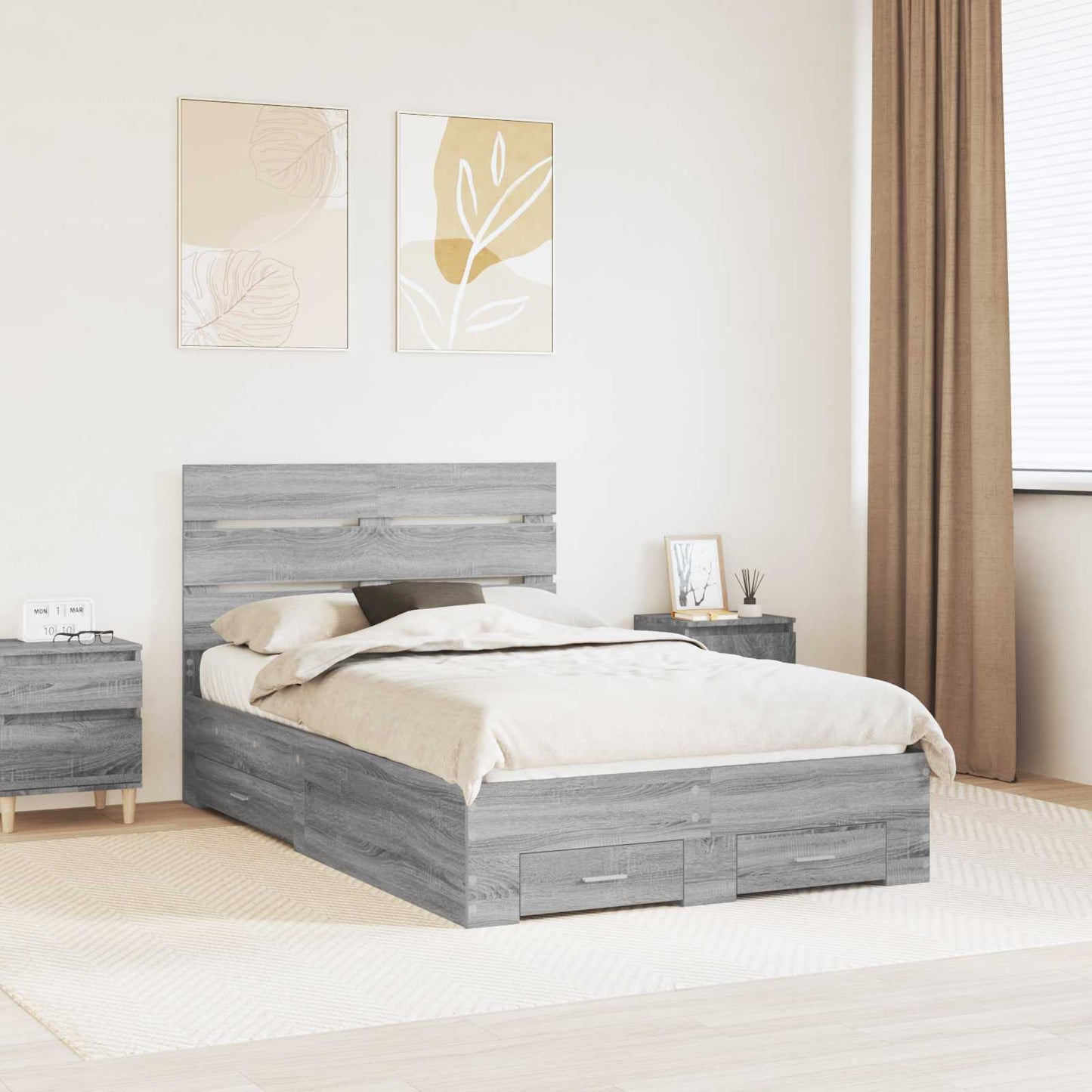 Bed Frame with Drawer Grey Sonoma 120 x 190 cm Engineered Wood