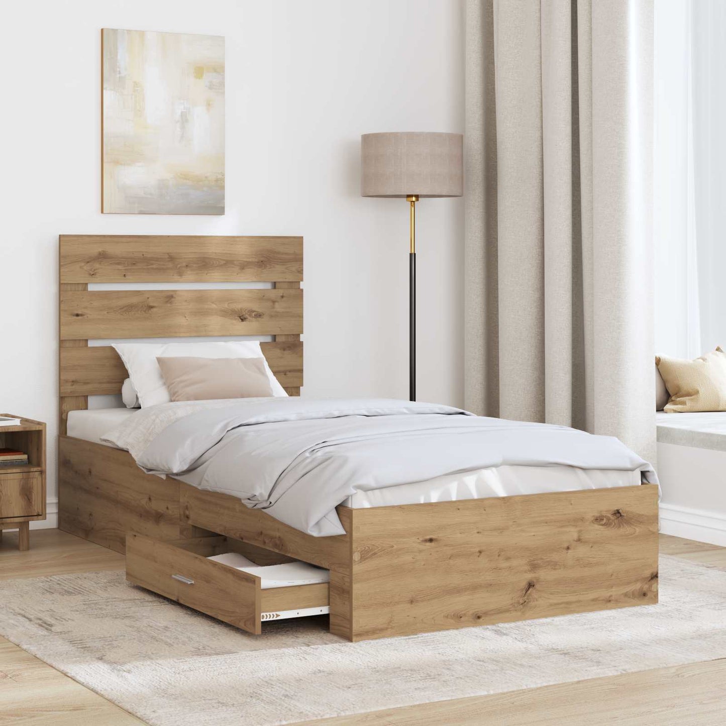 Bed Frame with Drawer Artisan Oak 90 x 200 cm Engineered Wood
