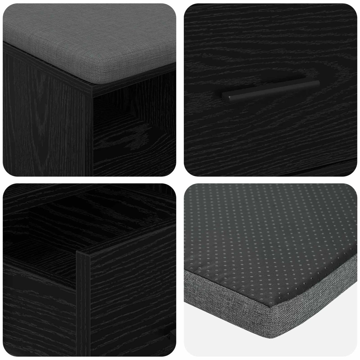 Hall Bench Black Oak 60 x 38 x 46 cm Engineered Wood and Fabric