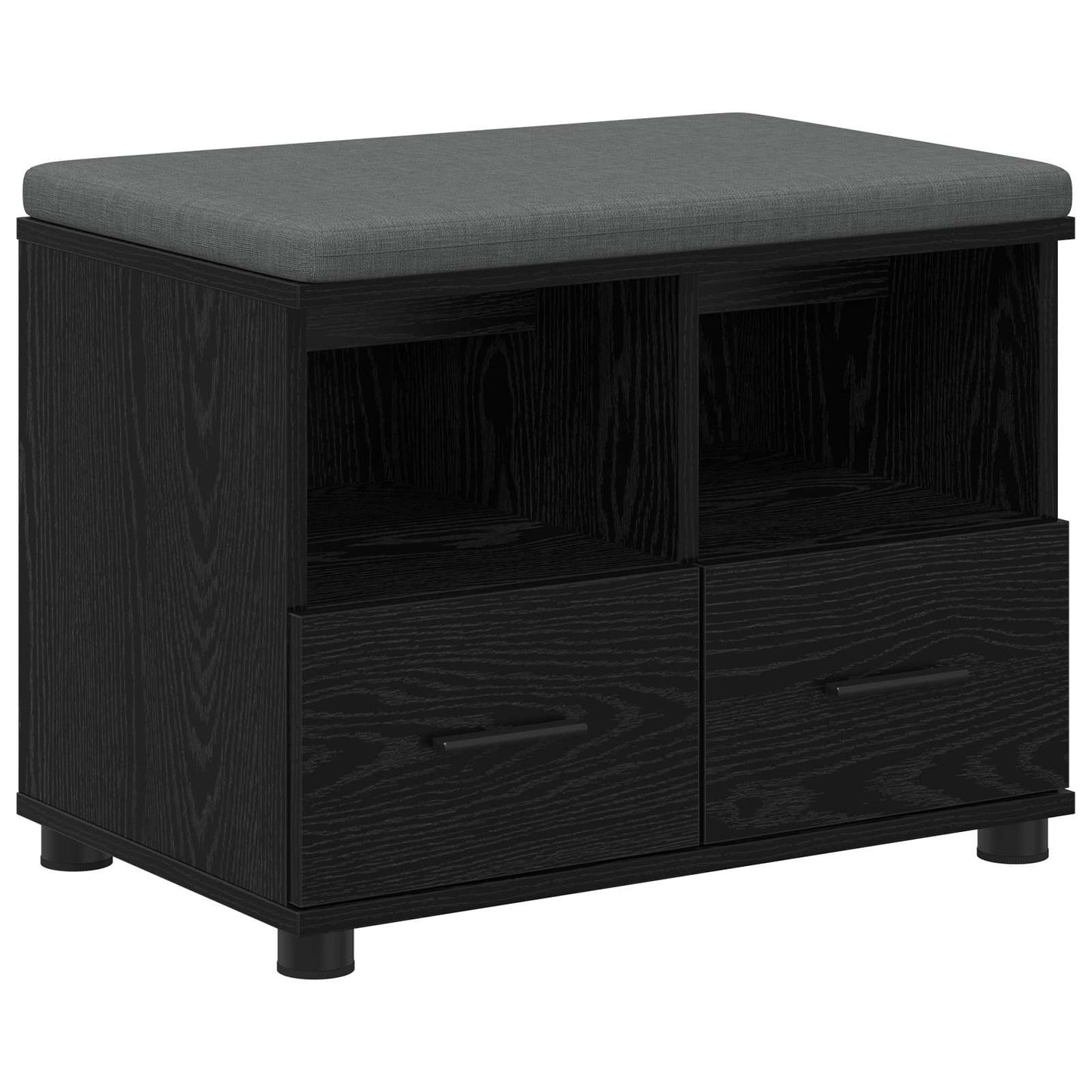 Hall Bench Black Oak 60 x 38 x 46 cm Engineered Wood and Fabric