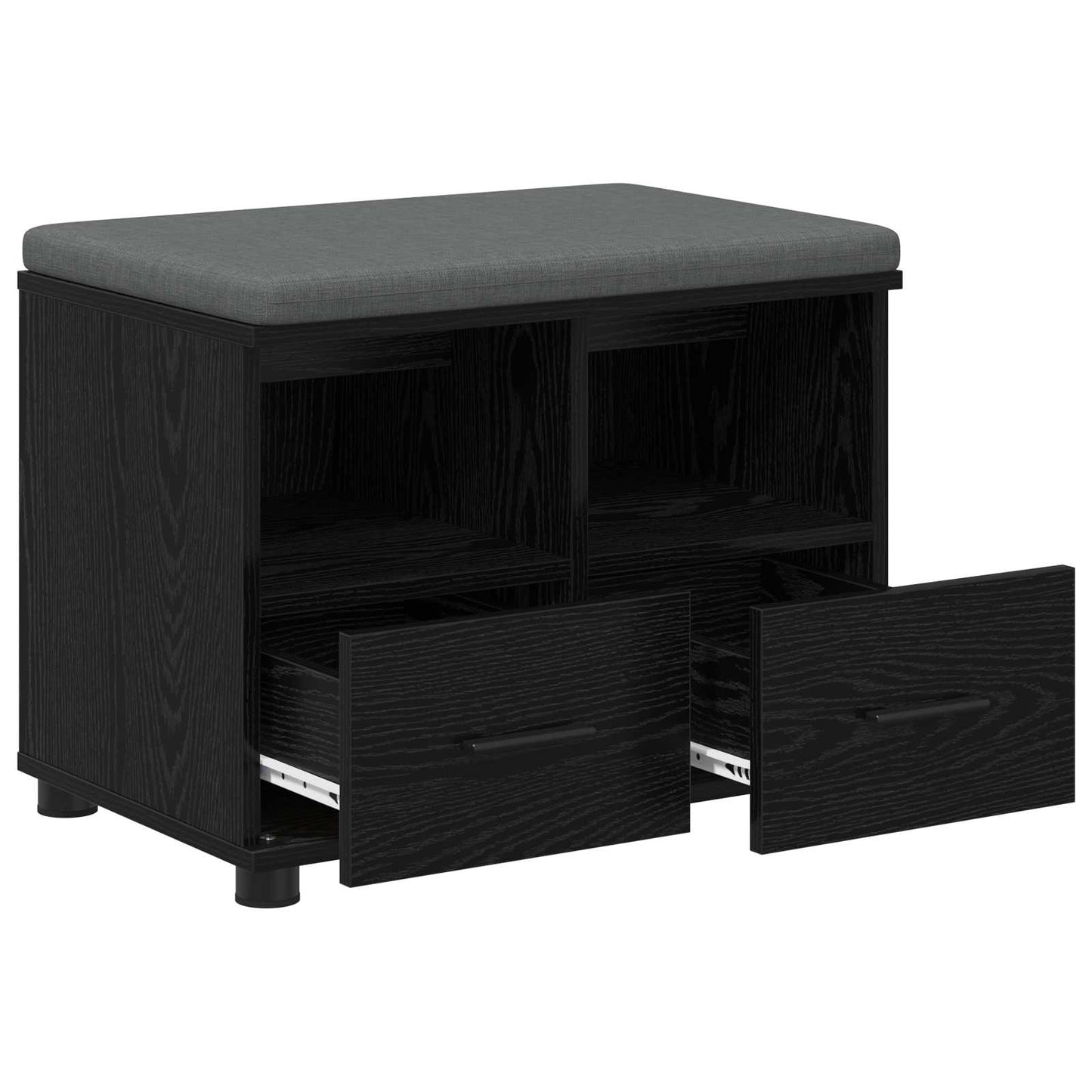 Hall Bench Black Oak 60 x 38 x 46 cm Engineered Wood and Fabric