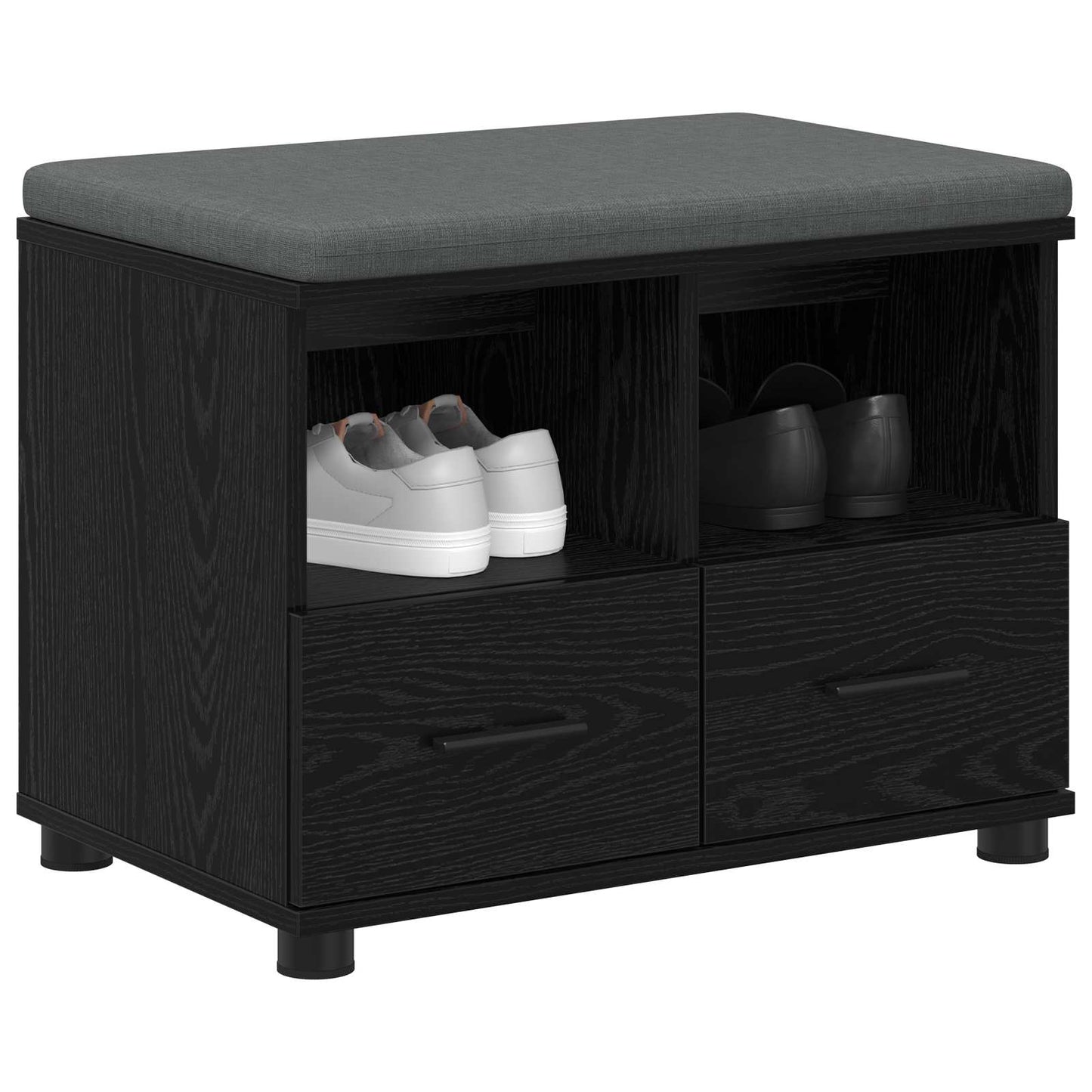 Hall Bench Black Oak 60 x 38 x 46 cm Engineered Wood and Fabric
