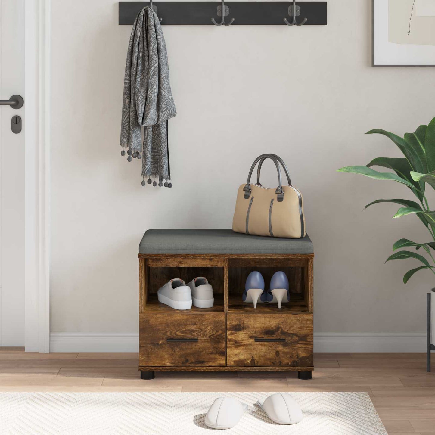 Hall Bench Smoked Oak 60 x 38 x 46 cm