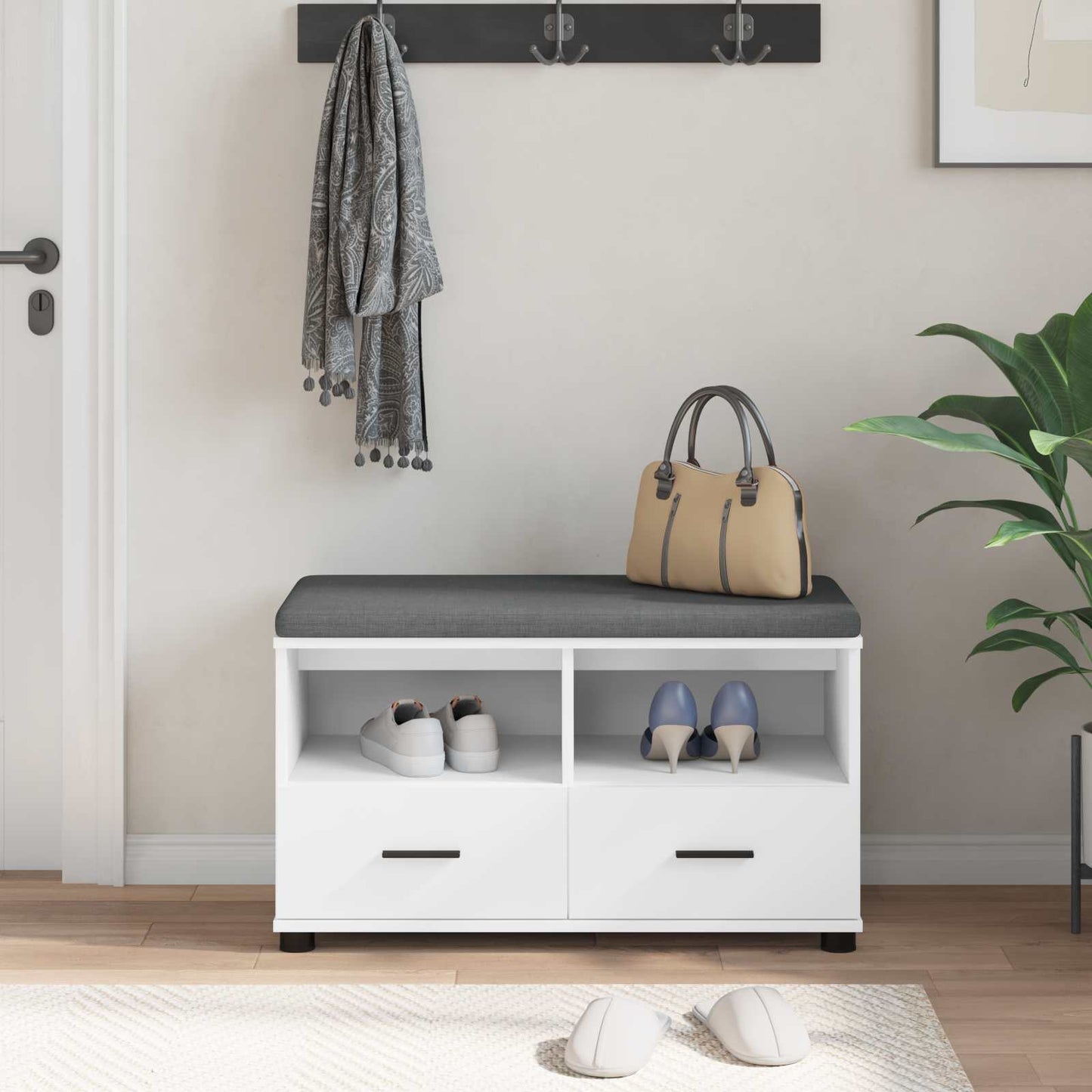 Hall Bench White 80 x 38 x 46 cm Engineered Wood and Fabric