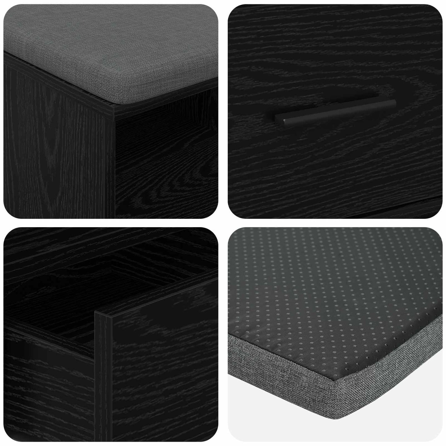 Hall Bench Black Oak 80 x 38 x 46 cm Engineered Wood and Fabric