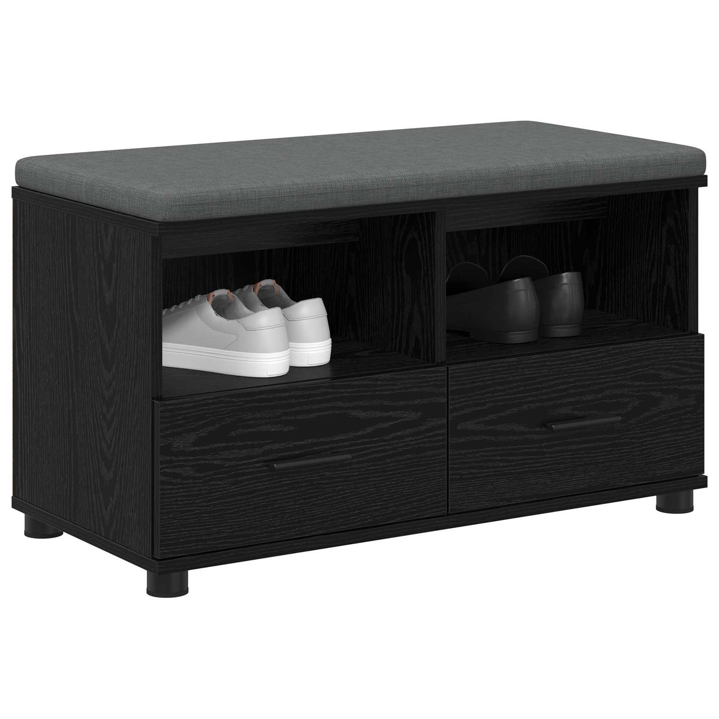 Hall Bench Black Oak 80 x 38 x 46 cm Engineered Wood and Fabric