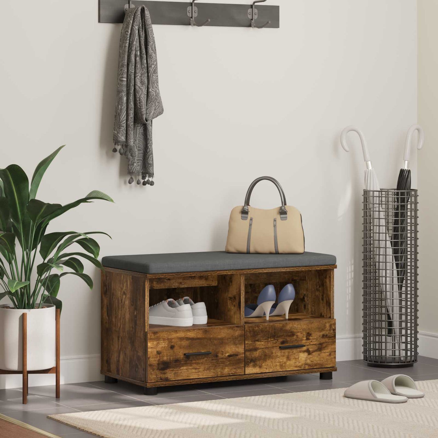 Hall Bench Smoked Oak 80 x 38 x 46 cm