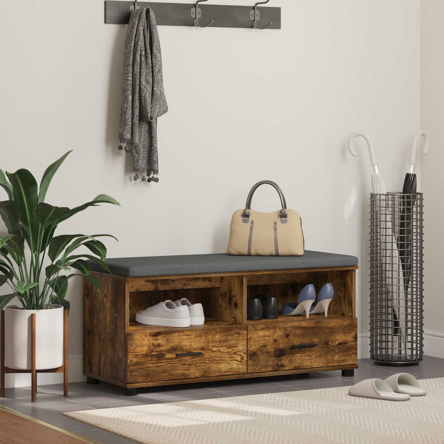 Hall Bench Smoked Oak 100 x 38 x 46 cm