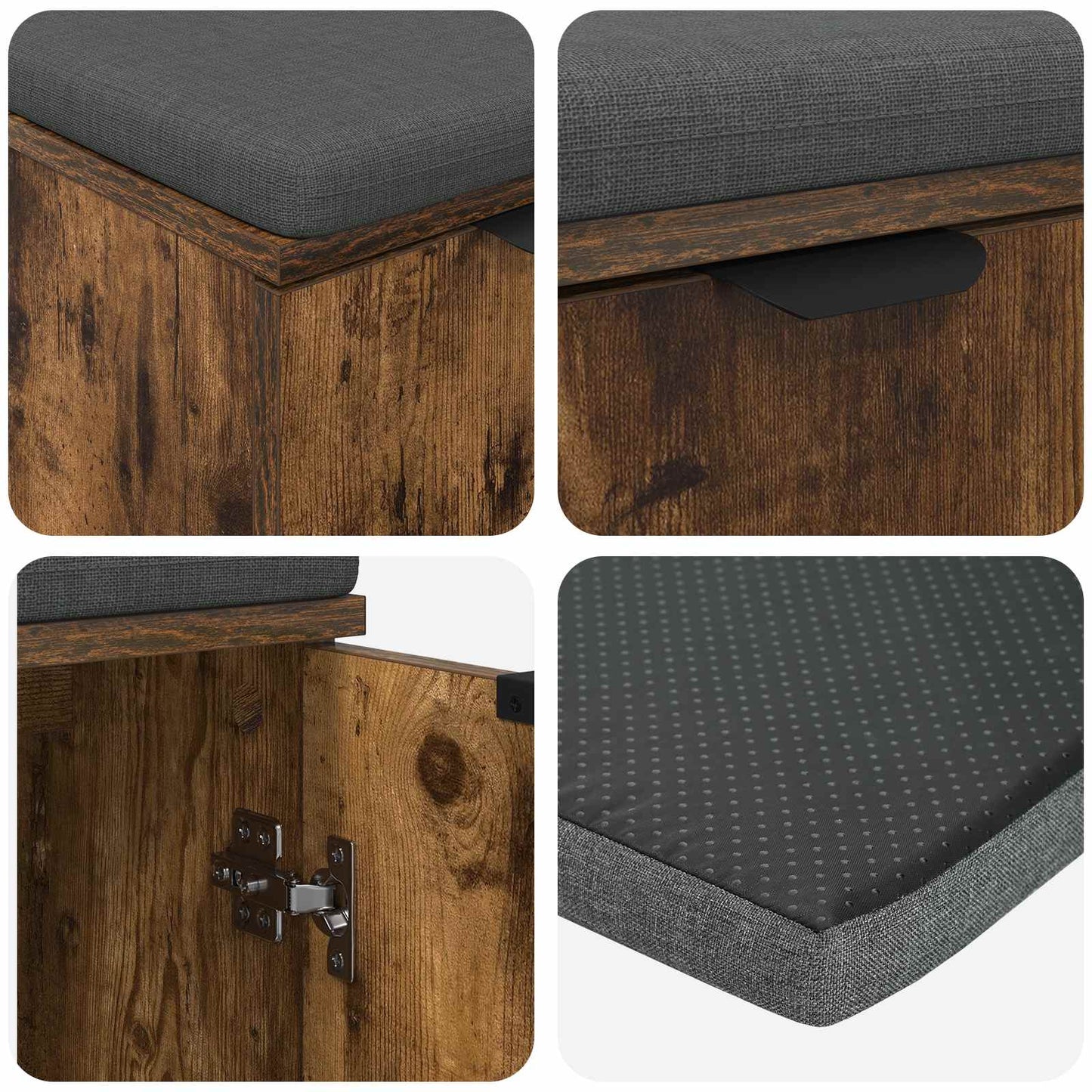 Hall Bench with Cushion with Shelf Smoked Oak 60 x 38 x 46 cm