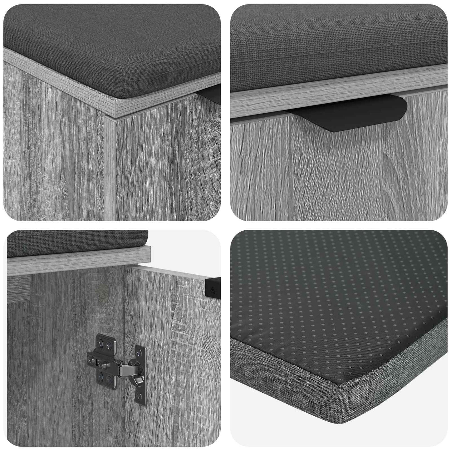 Hall Bench with Cushion with Shelf Grey Sonoma 60 x 38 x 46 cm