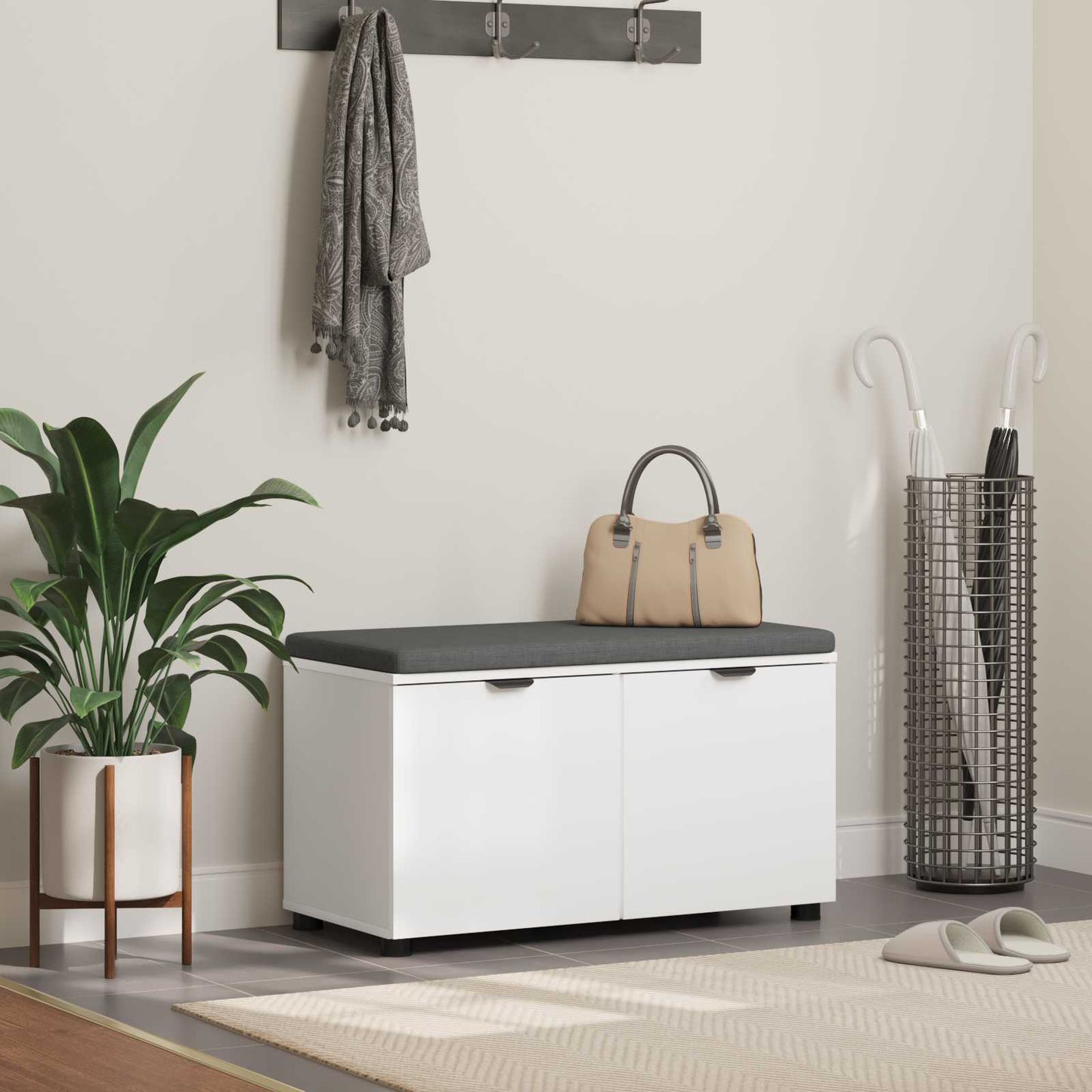 Hall Bench White 80 x 38 x 46 cm Engineered Wood and Fabric