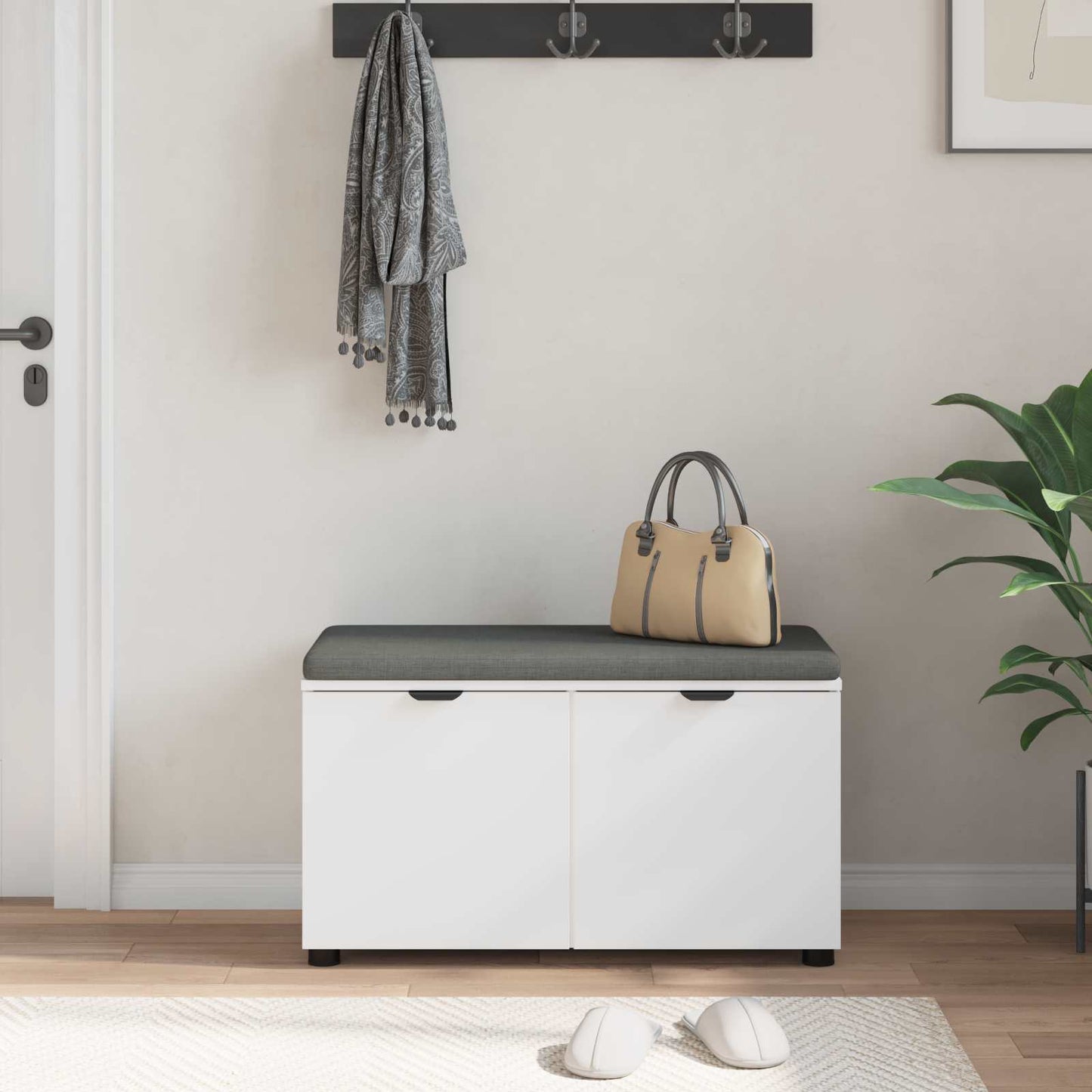 Hall Bench White 80 x 38 x 46 cm Engineered Wood and Fabric