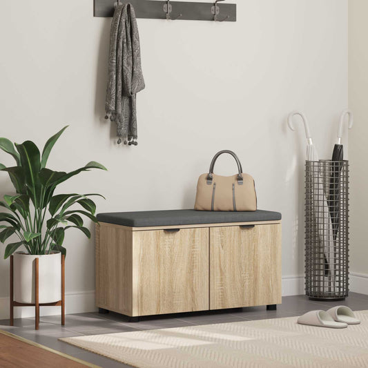 Hall Bench with Cushion with Shelf Sonoma Oak 80 x 38 x 46 cm