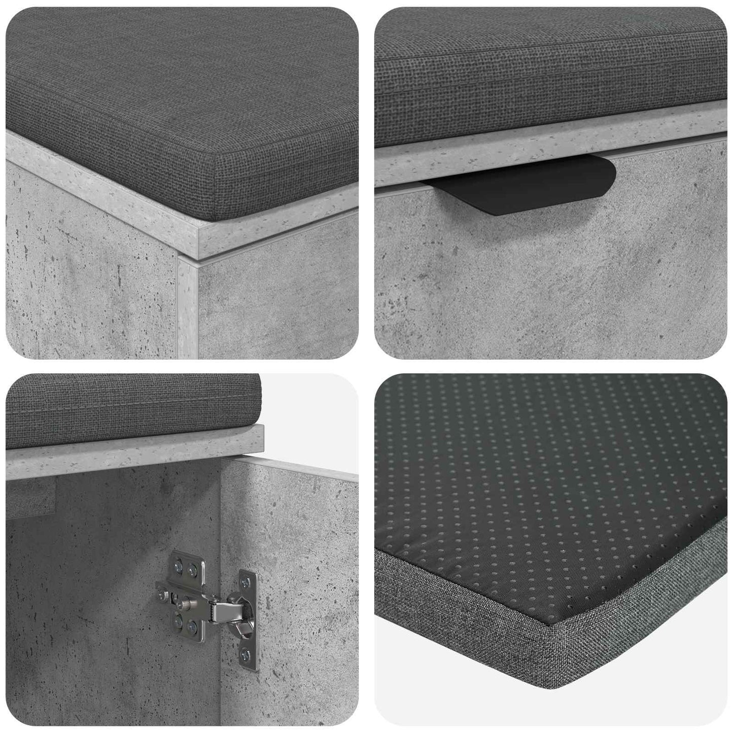Hall Bench with Cushion with Door Concrete Grey 80 x 38 x 46 cm