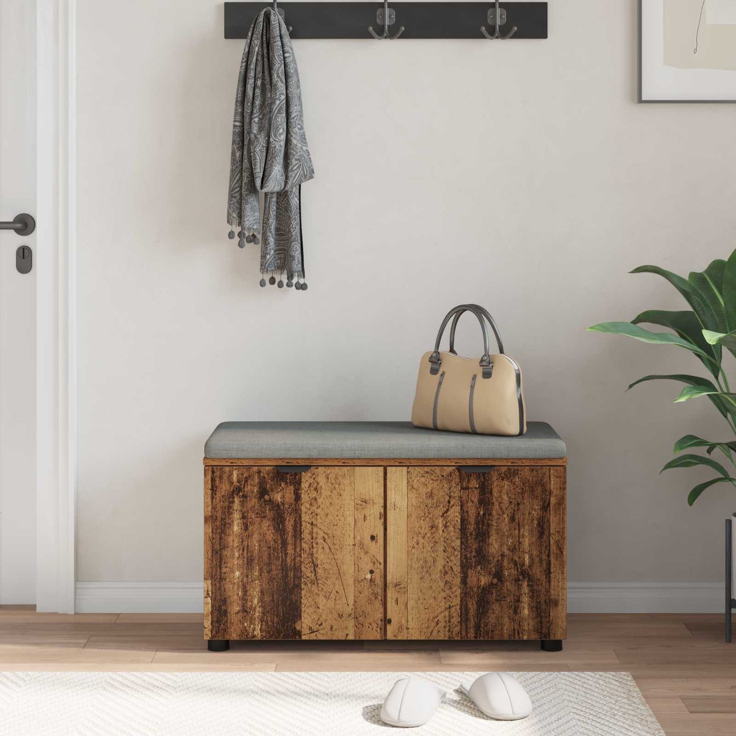 Hall Bench Old Wood 80 x 38 x 46 cm Engineered Wood and Fabric