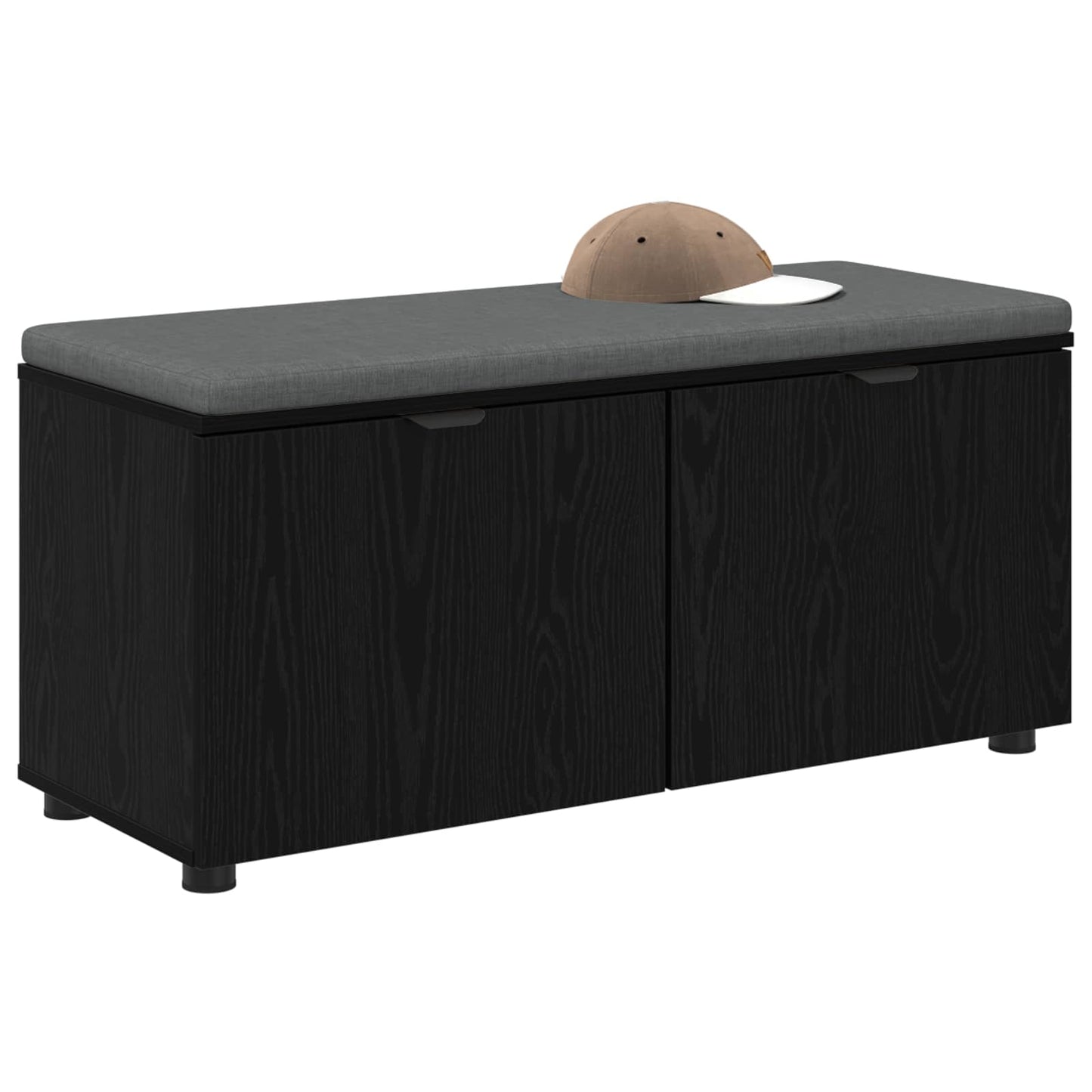 Hall Bench with Cushion with Shelf Black Oak 100 x 38 x 46 cm