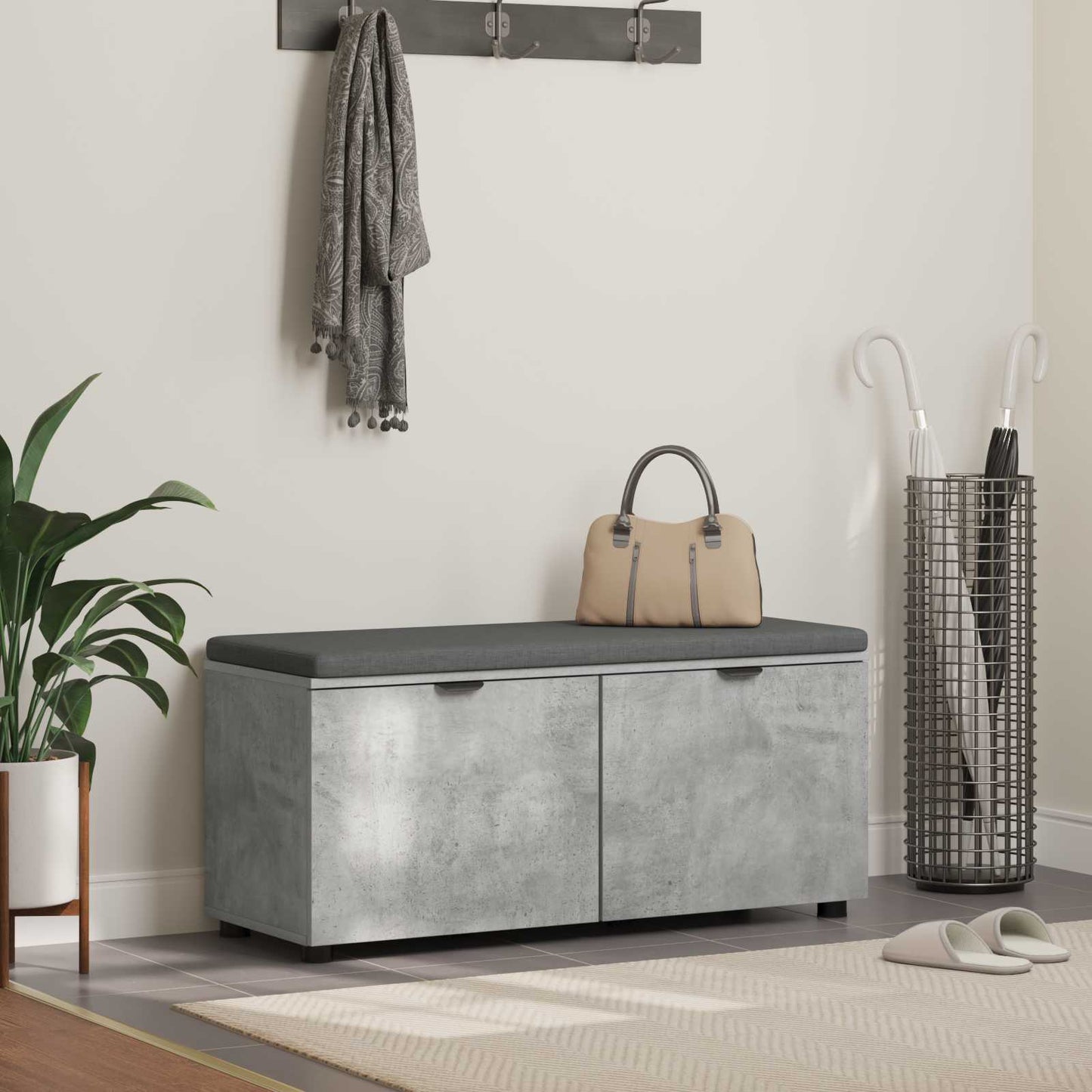 Hall Bench with Cushion Concrete Grey 100 x 38 x 46 cm
