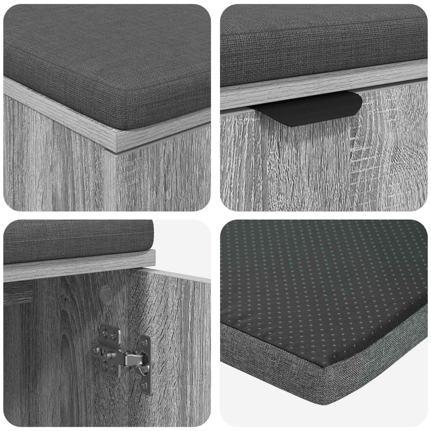 Hall Bench with Cushion with Shelf Grey Sonoma 100 x 38 x 46 cm