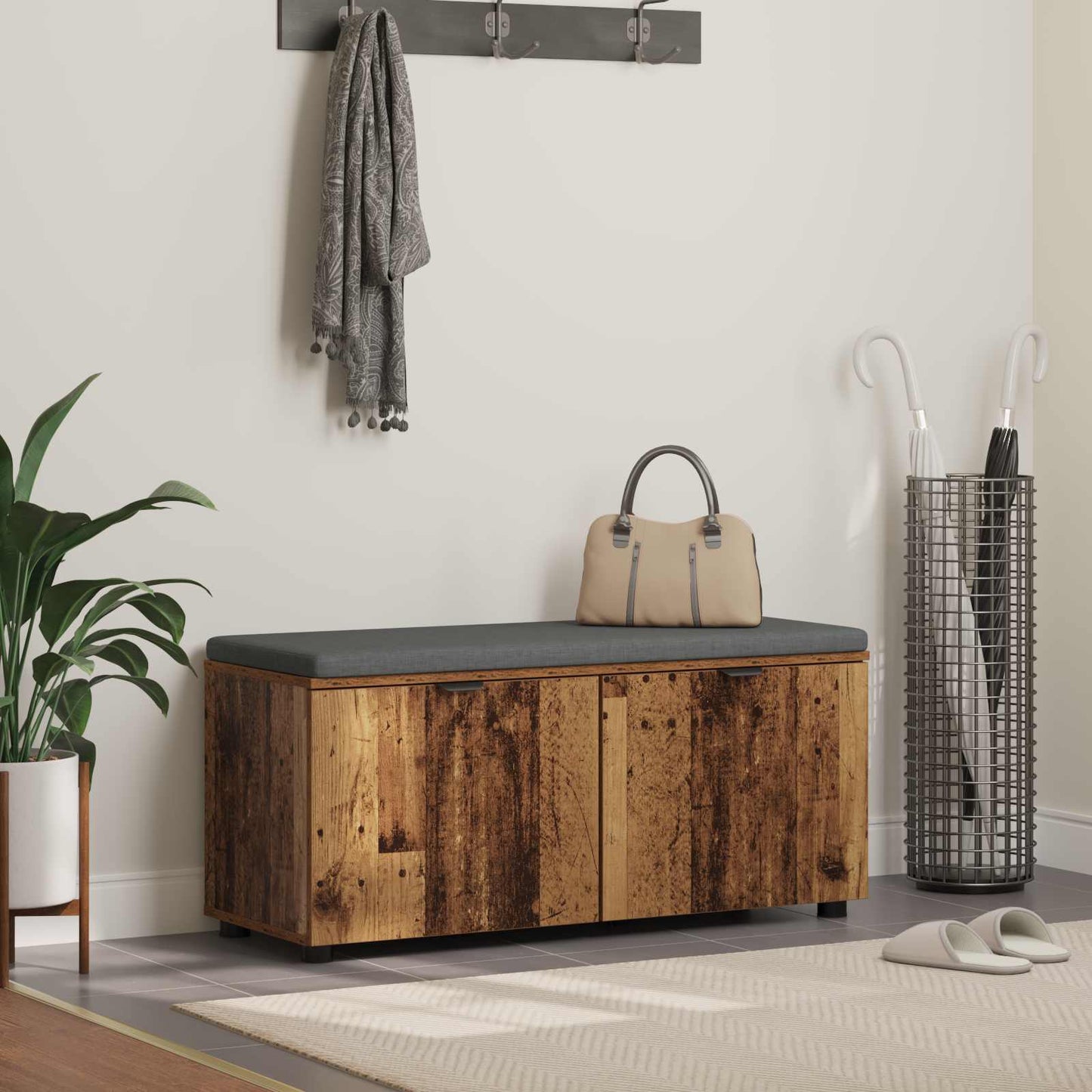 Hall Bench Old Wood 100 x 38 x 46 cm Engineered Wood and Fabric
