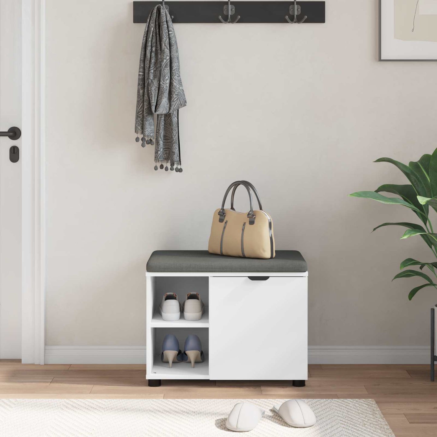 Hall Bench White 60 x 38 x 46 cm Engineered Wood and Fabric