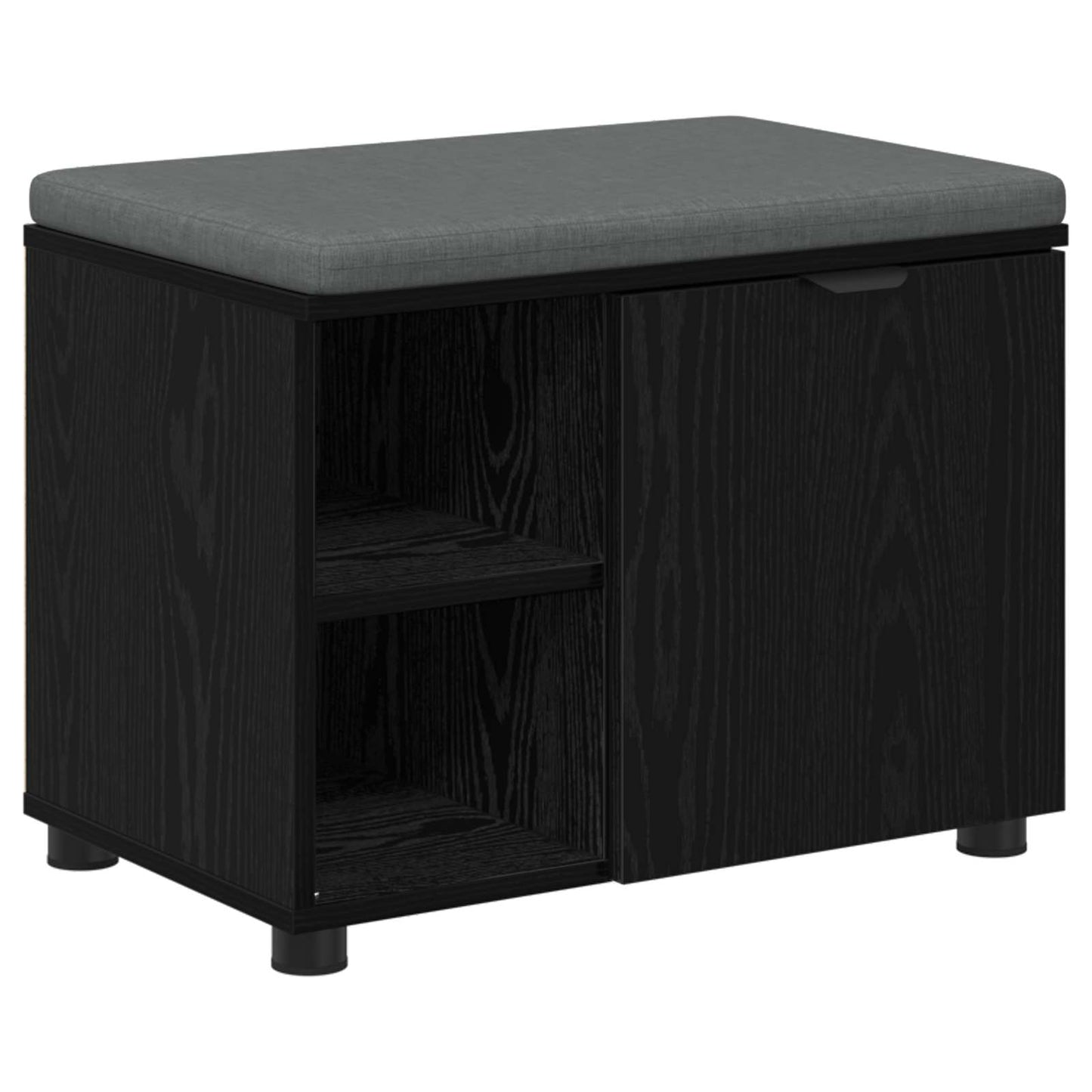 Hall Bench Black Oak 60 x 38 x 46 cm Engineered Wood and Fabric