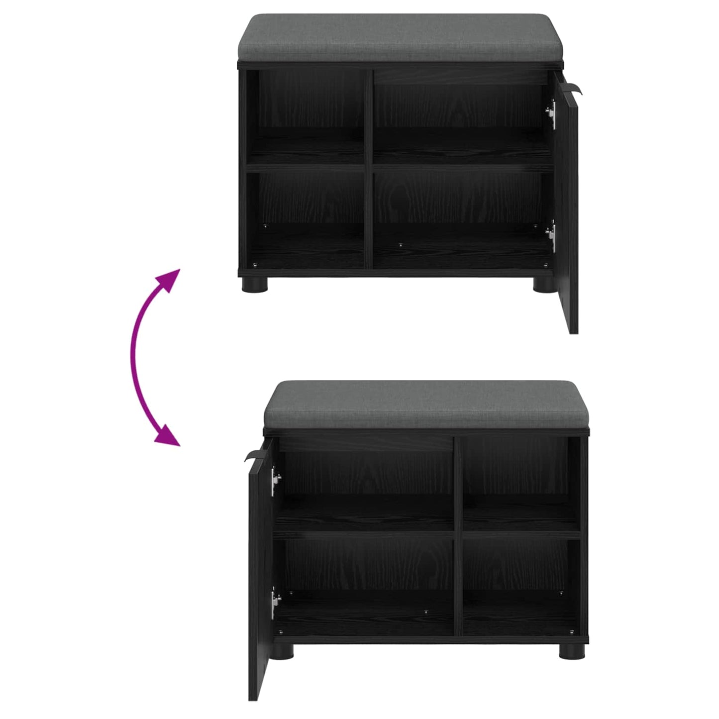 Hall Bench Black Oak 60 x 38 x 46 cm Engineered Wood and Fabric