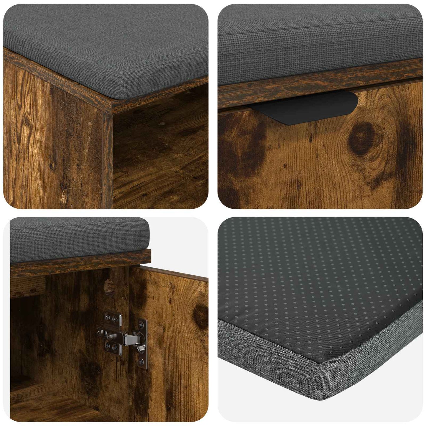 Hall Bench with Cushion with Shelf Smoked Oak 60 x 38 x 46 cm
